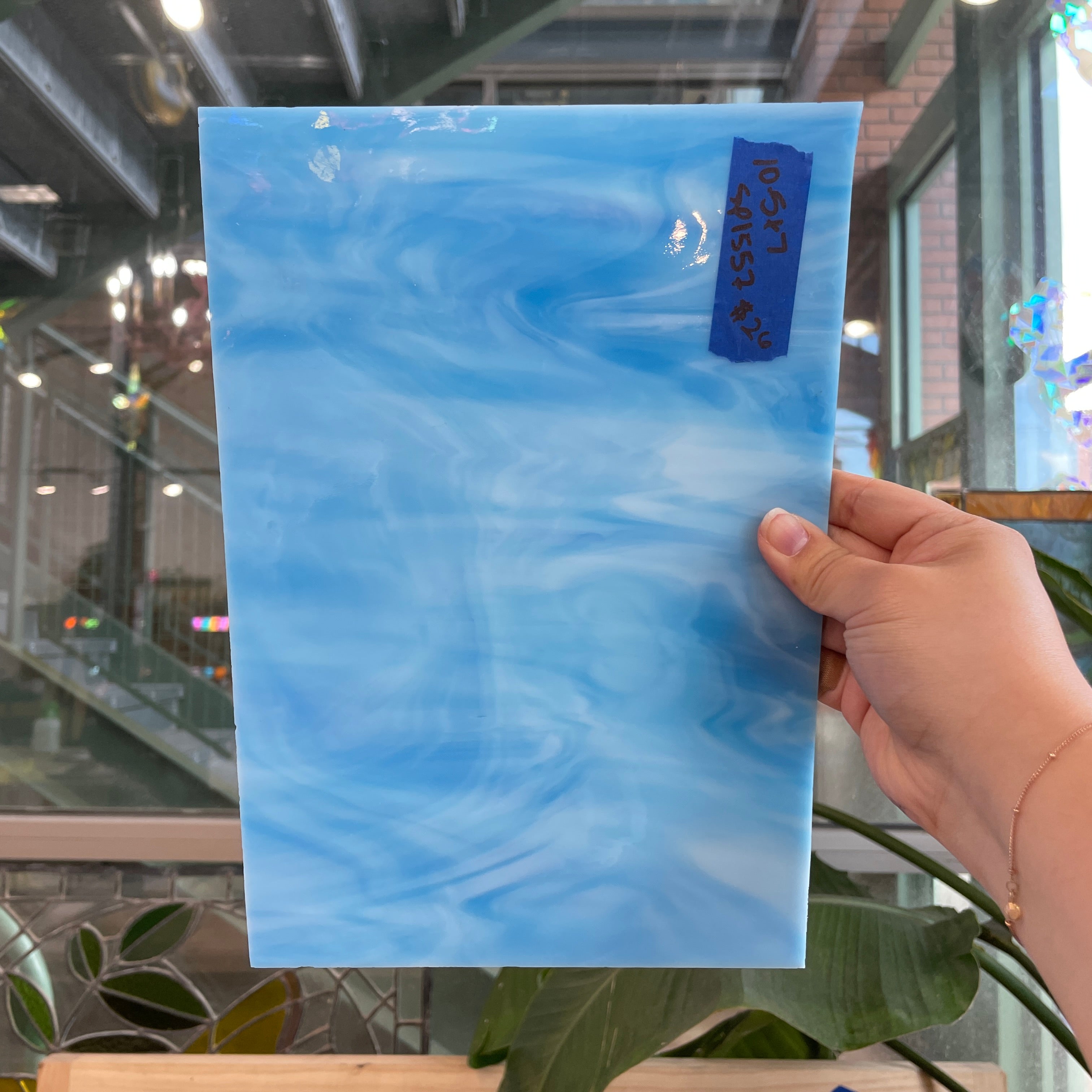 White Blue Opaque Spectrum Sheet Glass Colorado Glassworks