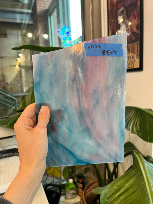 Pink Teal Blue White Wispy Kokomo Sheet Glass Colorado Glassworks KO52 (8.5x7in)