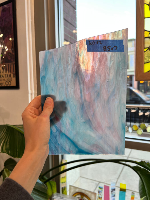 Pink Teal Blue White Wispy Kokomo Sheet Glass Colorado Glassworks