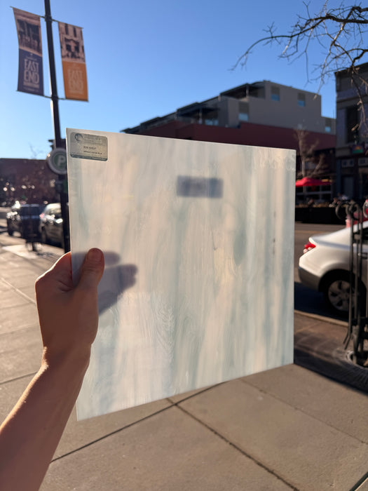 White/Colonial Blue Oceanside Fusible 96 COE (OGT 838.52F) Sheet Glass Colorado Glassworks