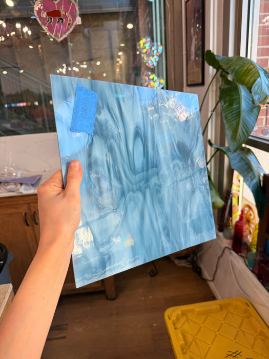 Steel Blue/White Oceanside Fusible 96 COE (OGT 838.74F) Sheet Glass Colorado Glassworks
