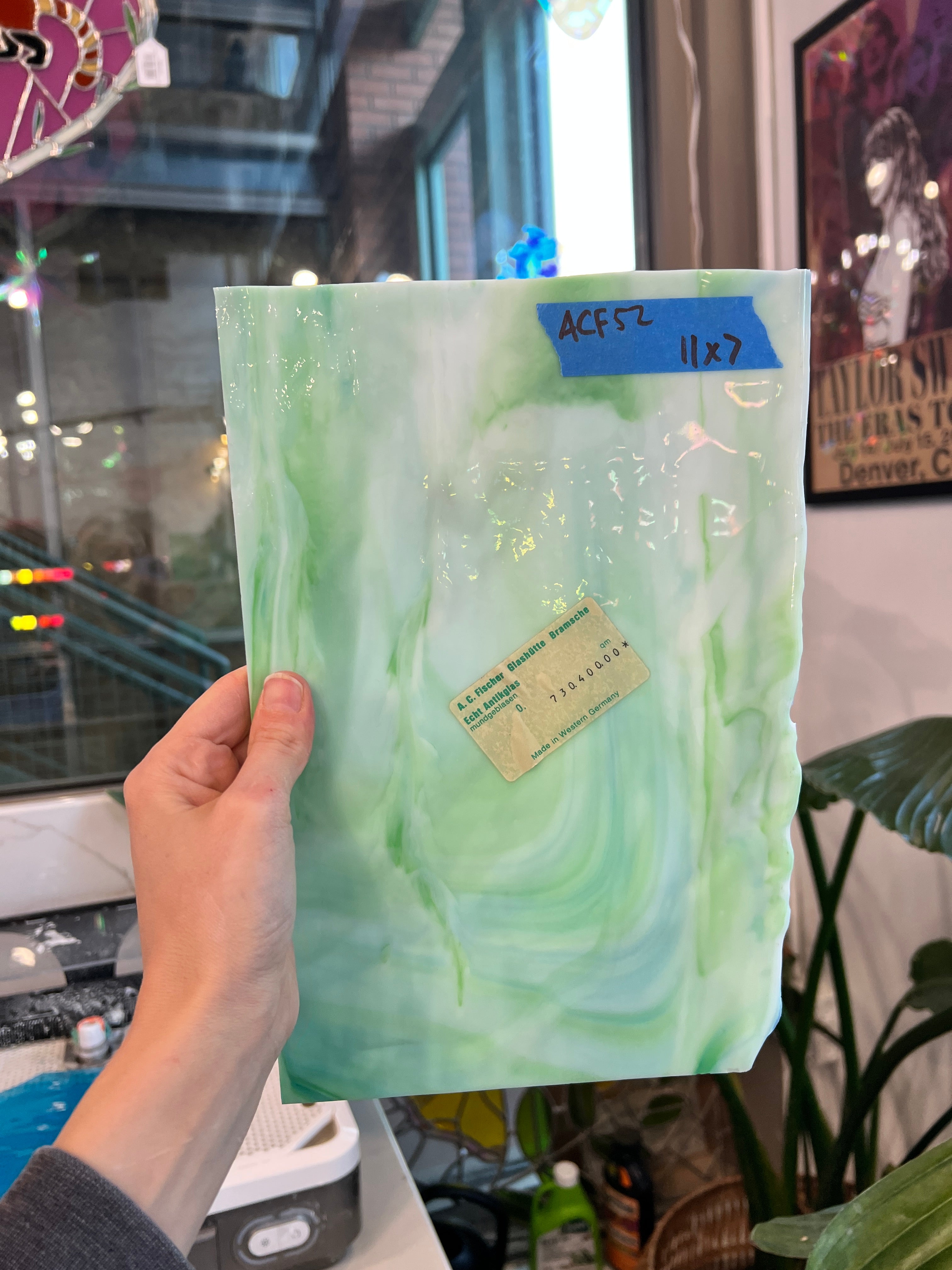 Vintage Blue Green White Mixed AC Fischer Sheet Glass Colorado Glassworks ACF52 (11x7in)