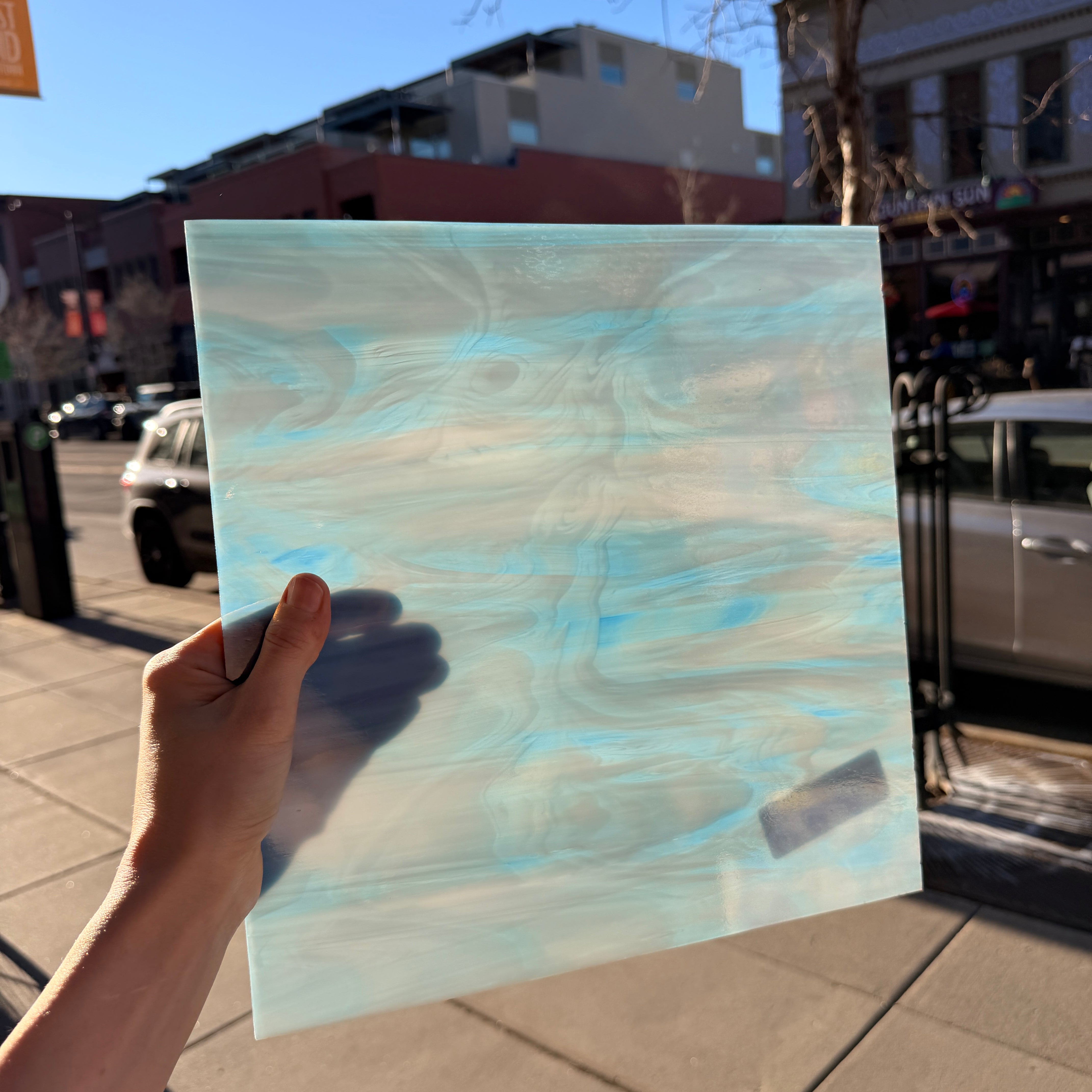 Steel Blue/White Oceanside Fusible 96 COE (OGT 838.74F) Sheet Glass Colorado Glassworks
