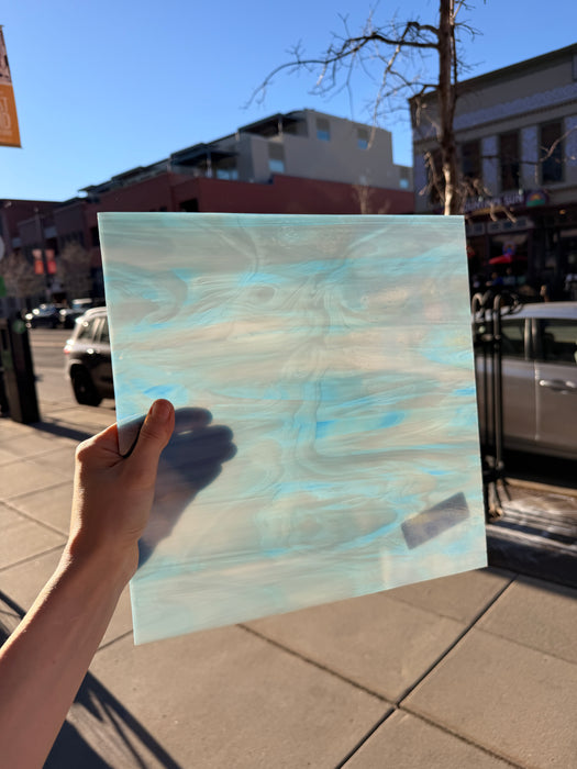 Steel Blue/White Oceanside Fusible 96 COE (OGT 838.74F) Sheet Glass Colorado Glassworks