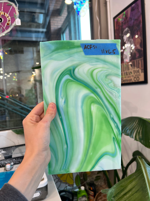 Vintage Blue Green White Mixed AC Fischer Sheet Glass Colorado Glassworks ACF51 (11x6.5in)