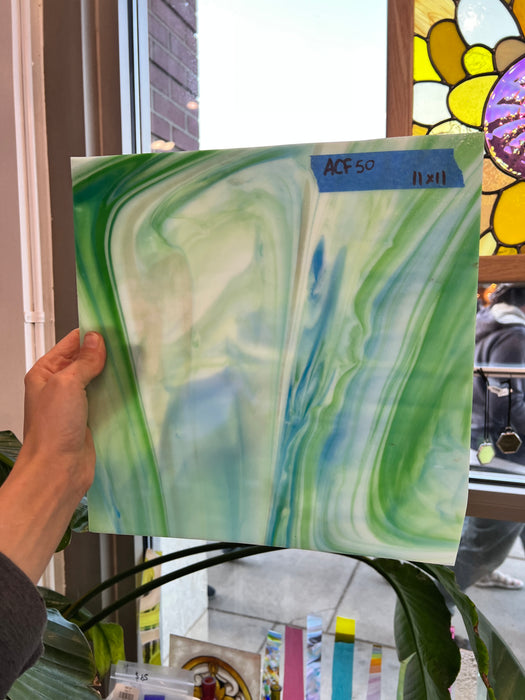 Vintage Blue Green White Mixed AC Fischer Sheet Glass Colorado Glassworks