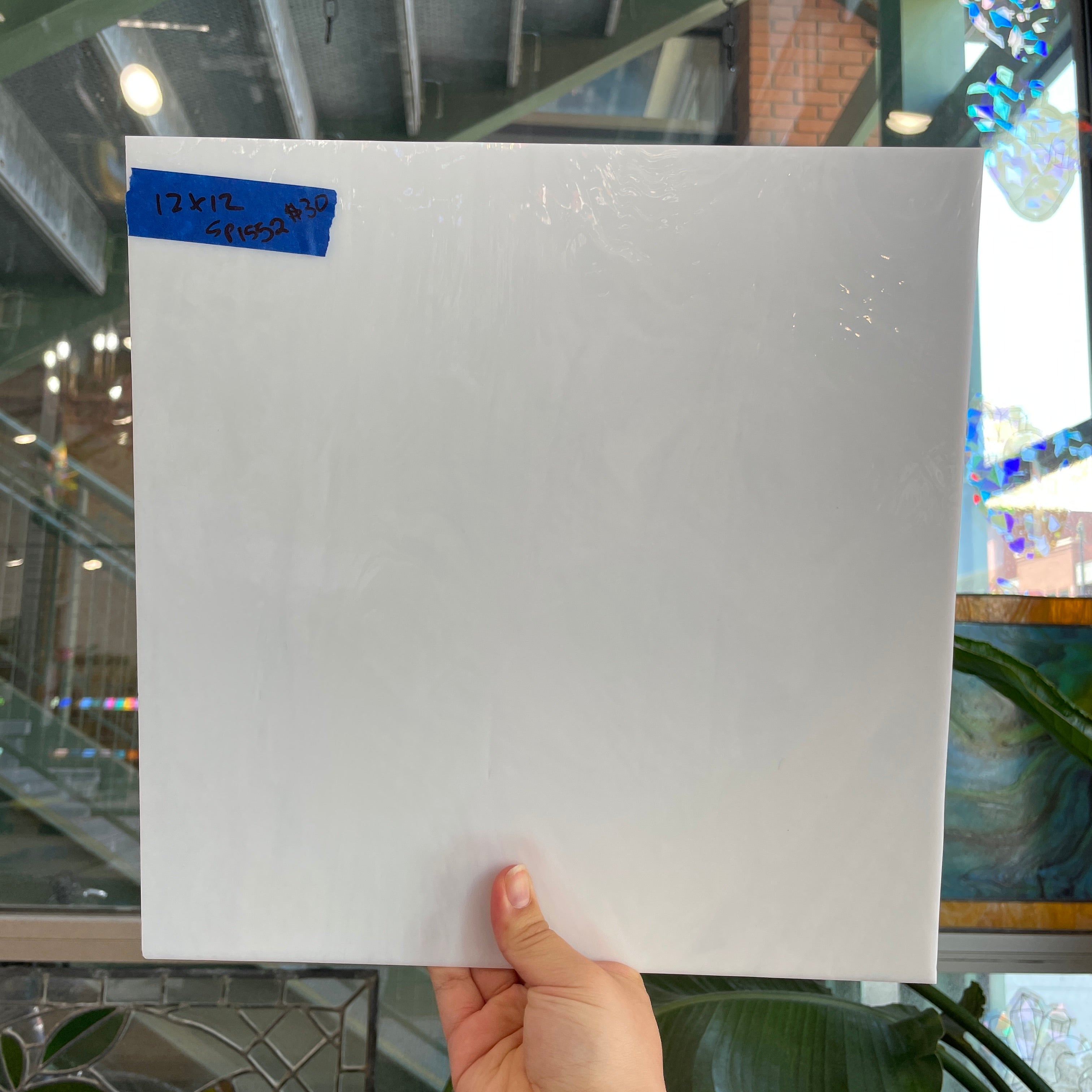 White Wispy Opaque Spectrum Sheet Glass Colorado Glass Works SP1552 (12x12in)