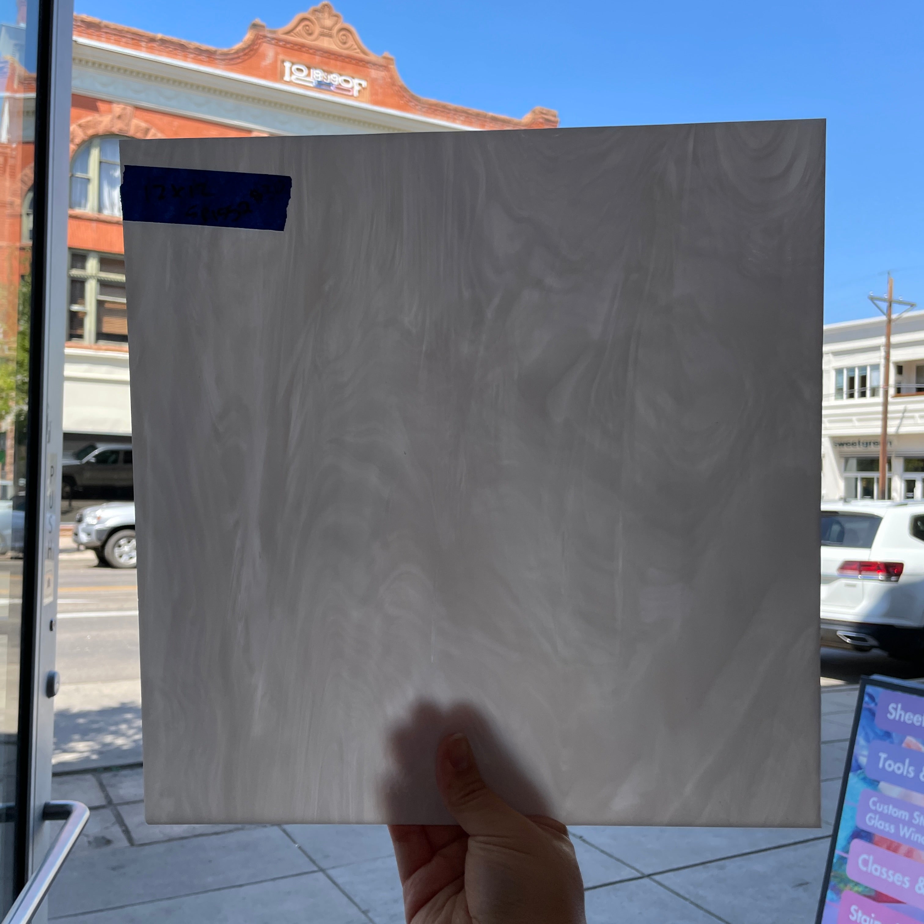 White Wispy Opaque Spectrum Sheet Glass Colorado Glass Works