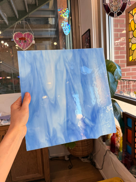 White/Light Blue Oceanside Fusible 96 COE (OGT 335.2F) Sheet Glass Colorado Glassworks