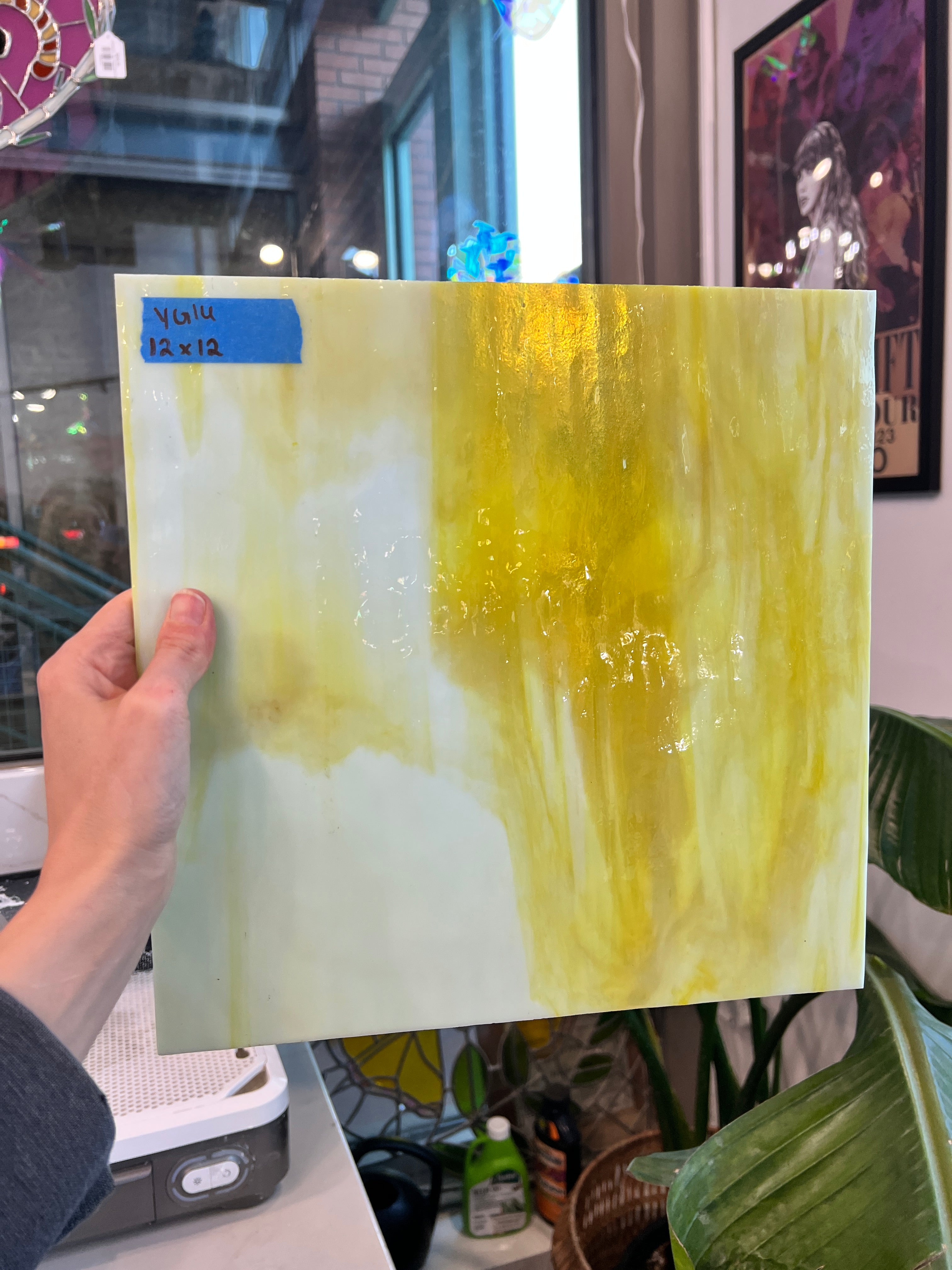 Yellow and White Mixed Youghiogheny Sheet Glass Colorado Glassworks YG16 (12x12in)