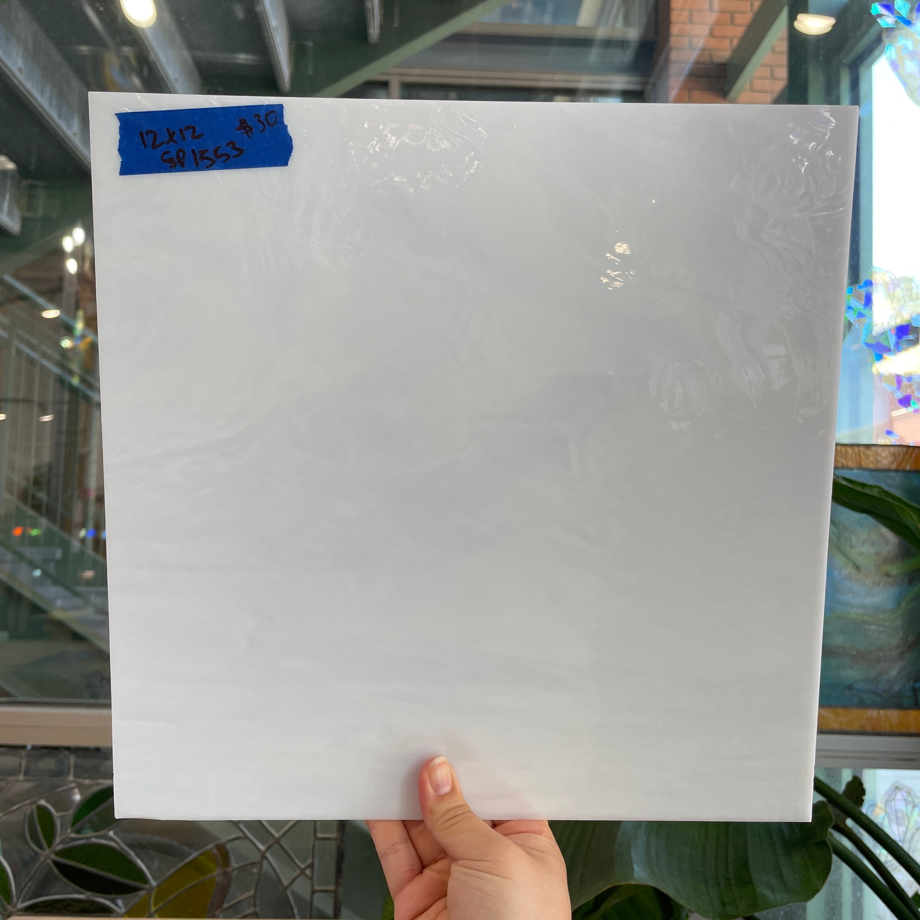 White Wispy Opaque Spectrum Sheet Glass Colorado Glass Works SP1553 (12x12in)