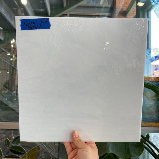 White Wispy Opaque Spectrum Sheet Glass Colorado Glass Works SP1553 (12x12in)