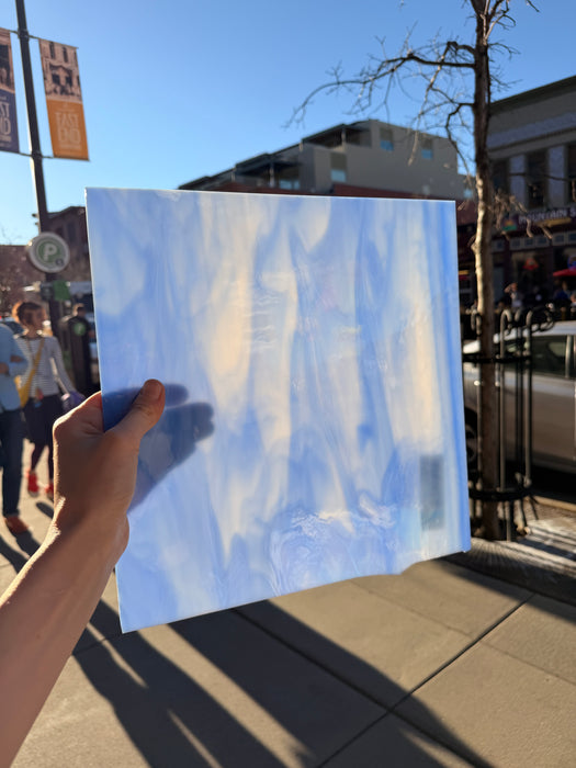 White/Light Blue Oceanside Fusible 96 COE (OGT 335.2F) Sheet Glass Colorado Glassworks