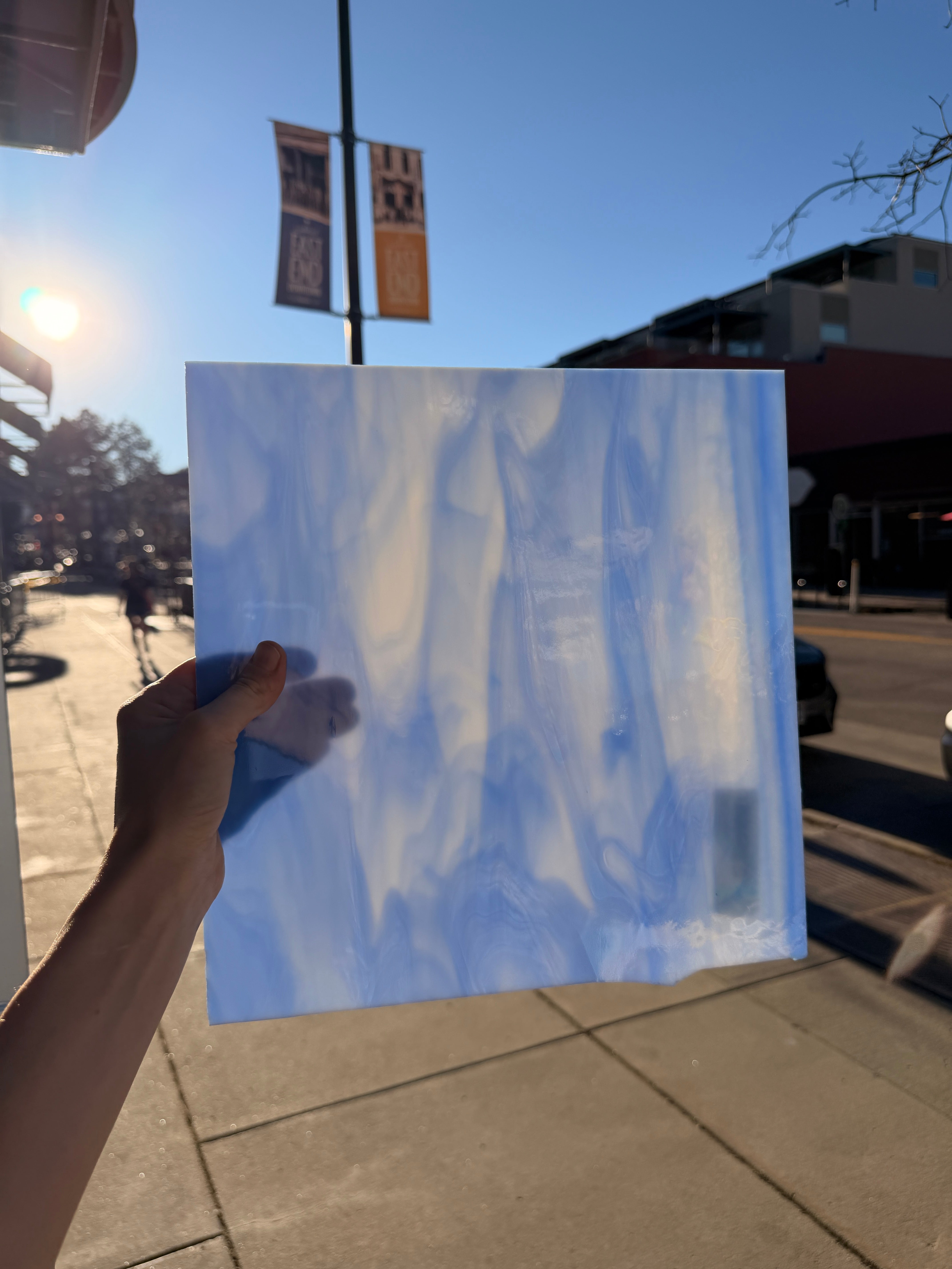 White/Light Blue Oceanside Fusible 96 COE (OGT 335.2F) Sheet Glass Colorado Glassworks