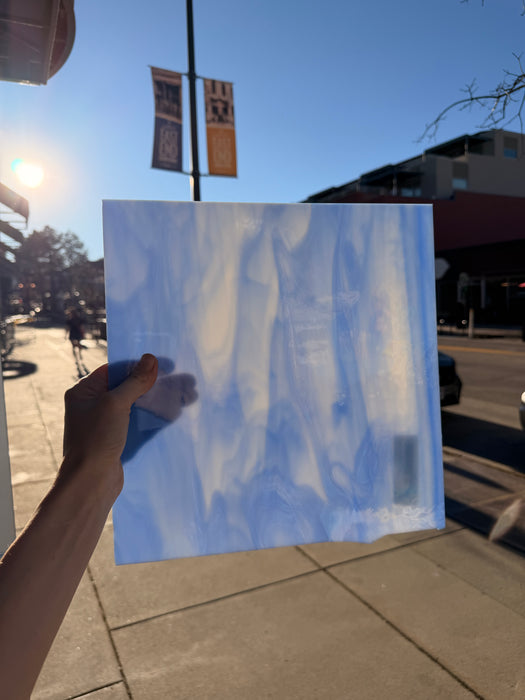 White/Light Blue Oceanside Fusible 96 COE (OGT 335.2F) Sheet Glass Colorado Glassworks