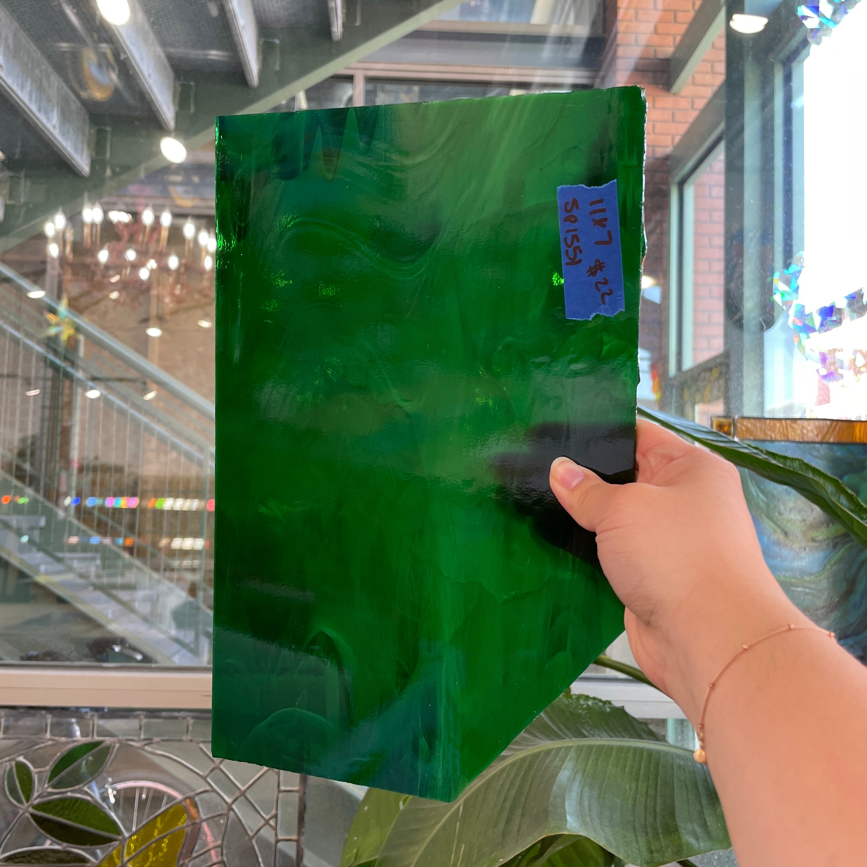 Green Wispy Transparent Spectrum Sheet Glass Colorado Glassworks