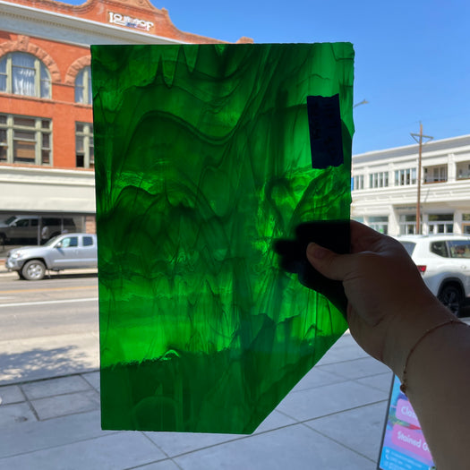 Green Wispy Transparent Spectrum Sheet Glass Colorado Glassworks