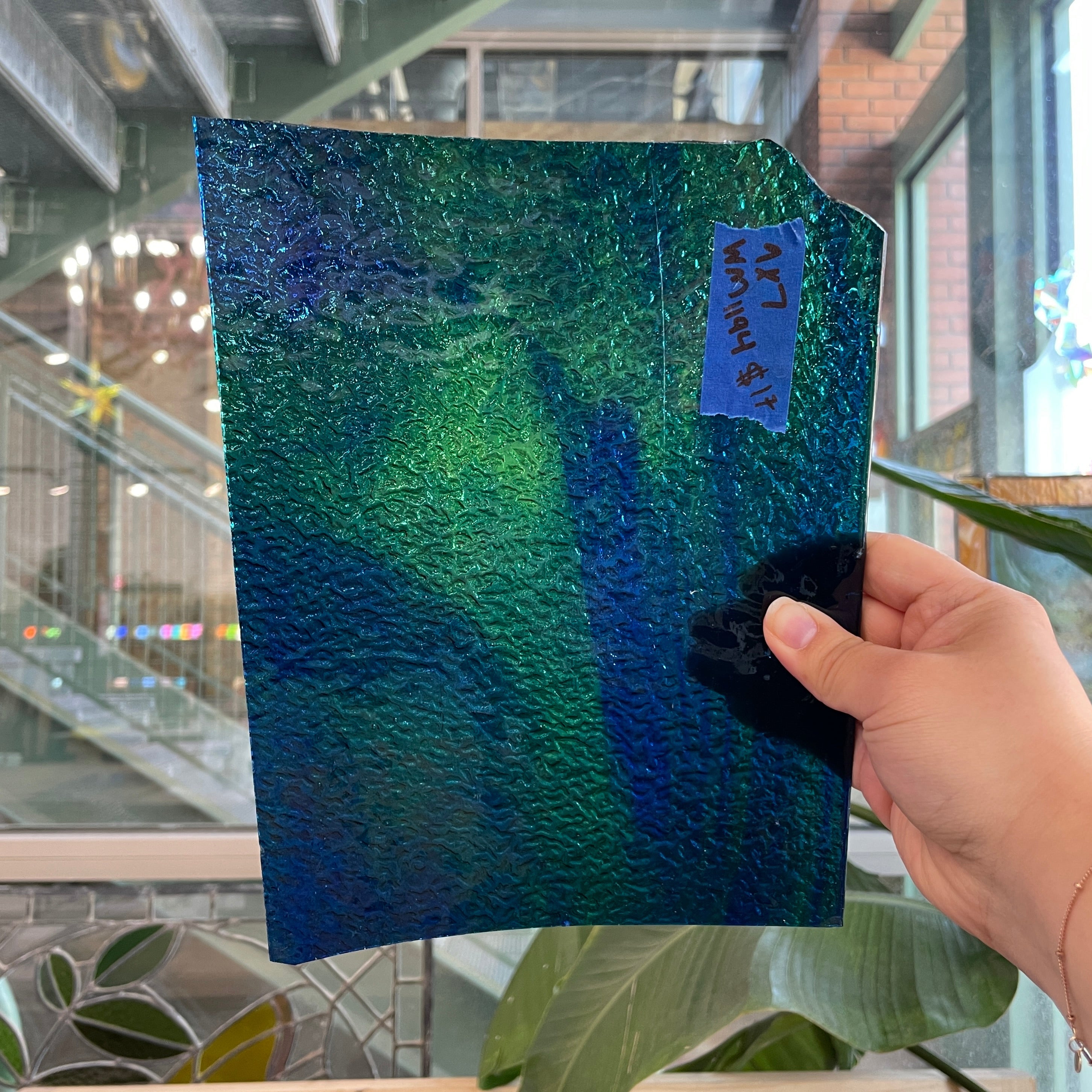 Green Blue Mixed Matrix Wissmach Sheet Glass Colorado Glassworks WM1194 (9x7in)