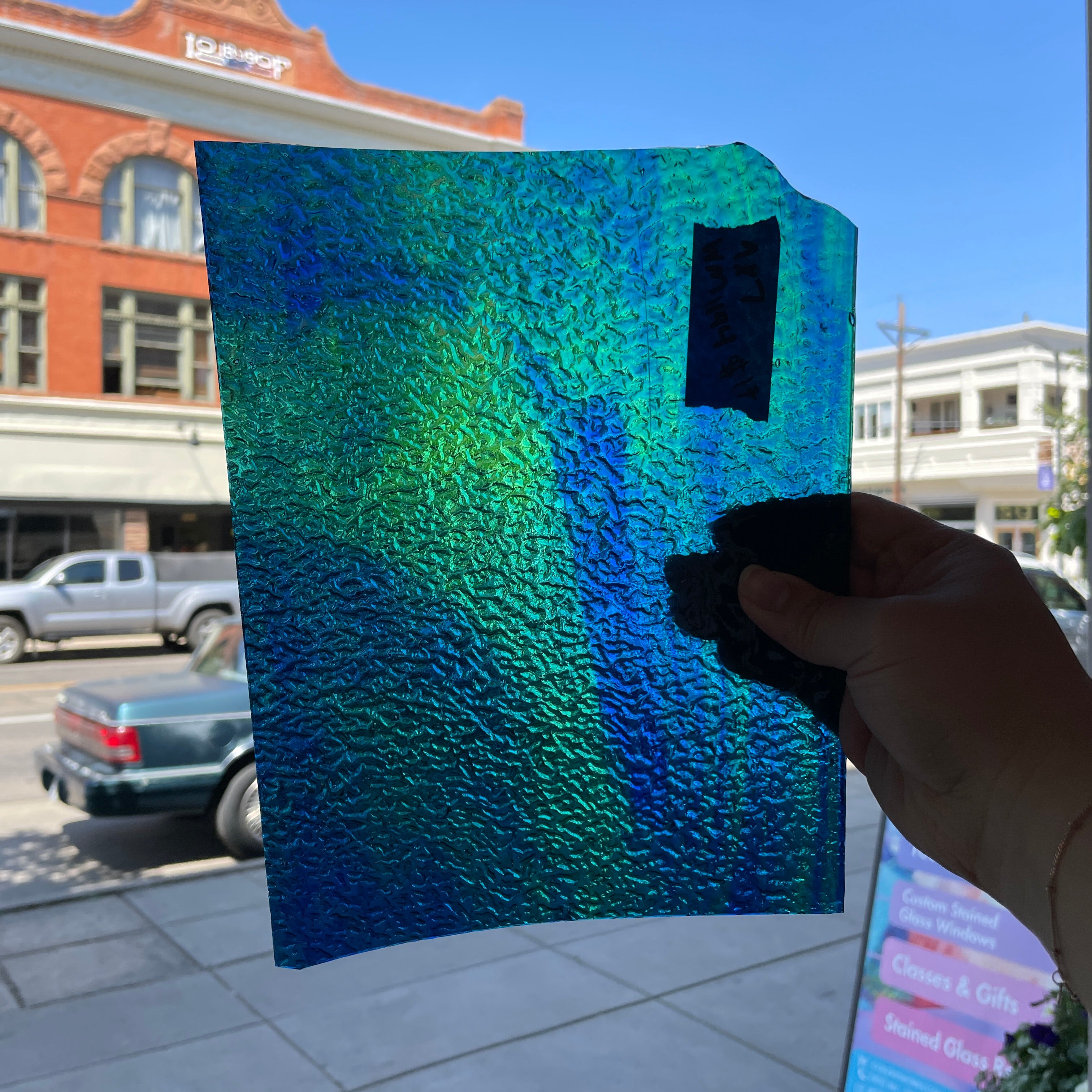 Green Blue Mixed Matrix Wissmach Sheet Glass Colorado Glassworks