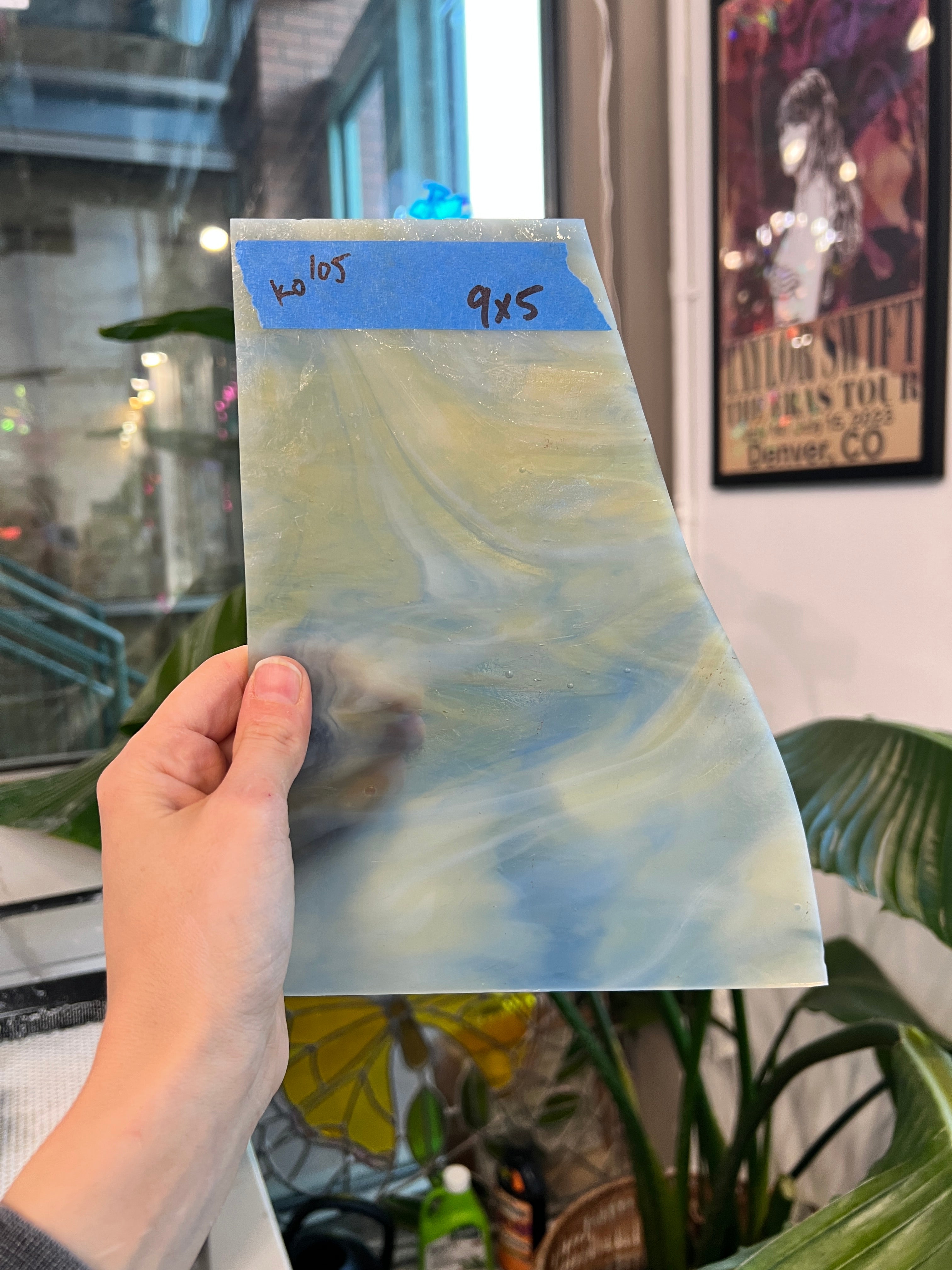 Amber/Yellow Blue Wispy Kokomo Sheet Glass Colorado Glassworks KO105 (9x5in)