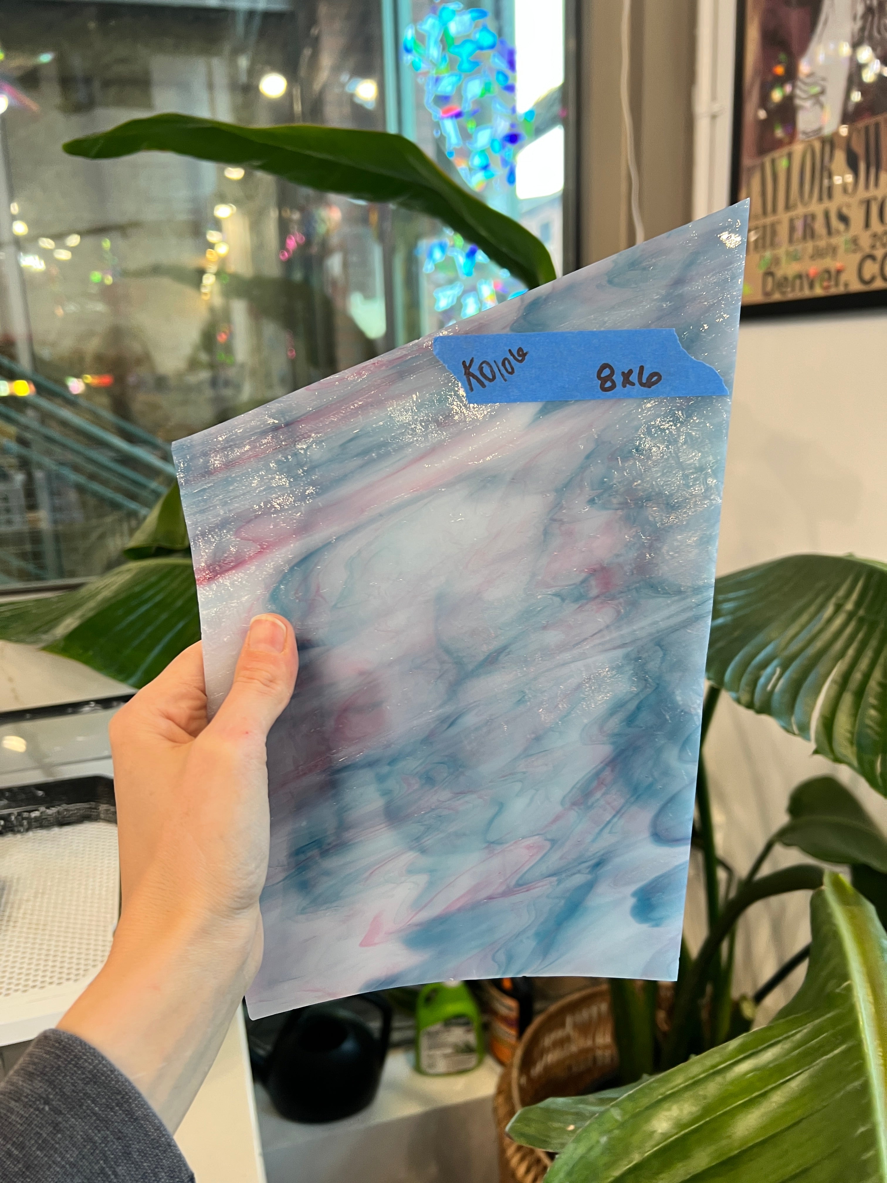 Pink Blue White Wispy Kokomo Sheet Glass Colorado Glassworks KO106 (8x6in)