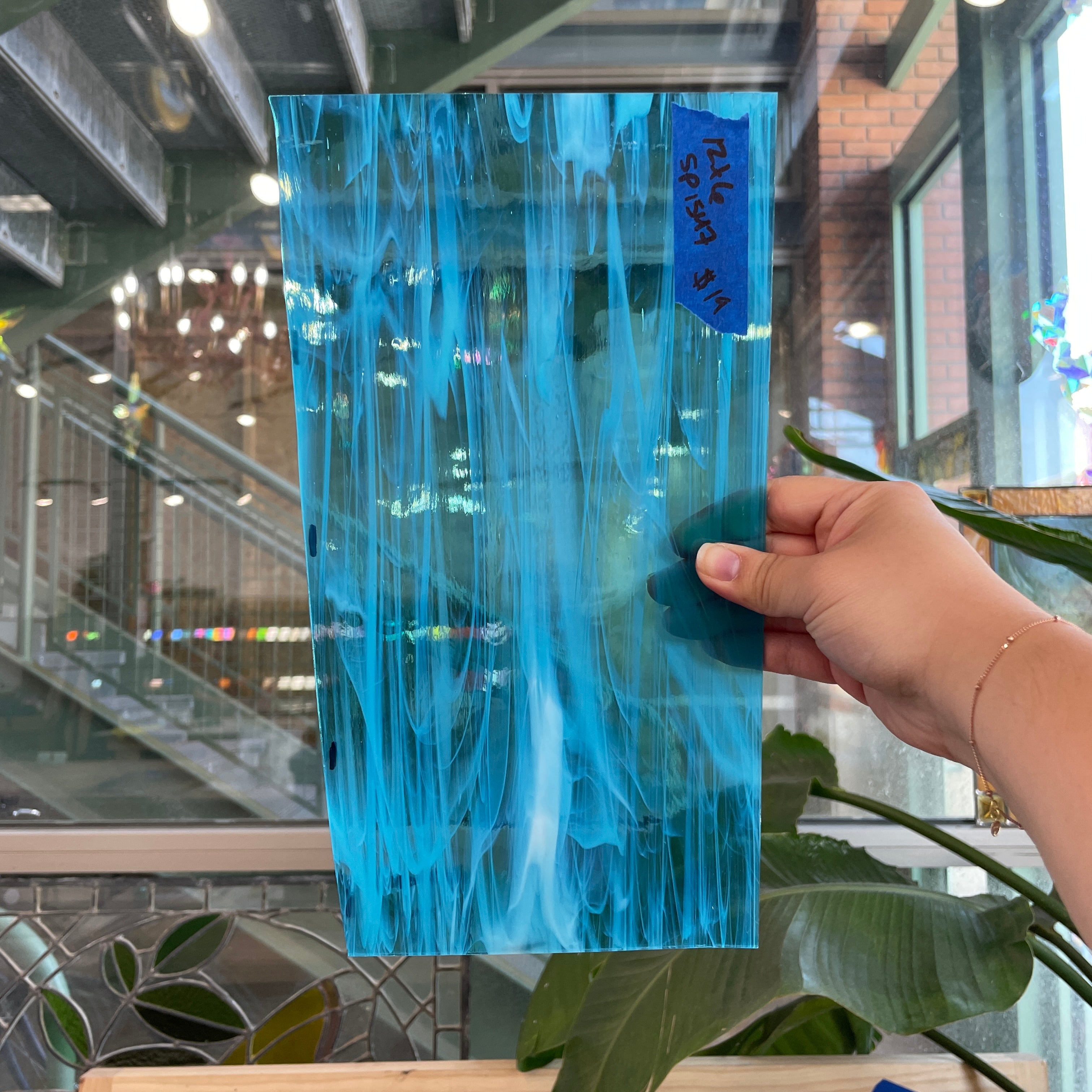 Blue White Clear Wispy Spectrum Sheet Glass Colorado Glassworks