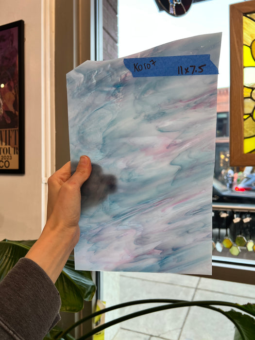 Pink Teal Blue White Wispy Kokomo Sheet Glass Colorado Glassworks