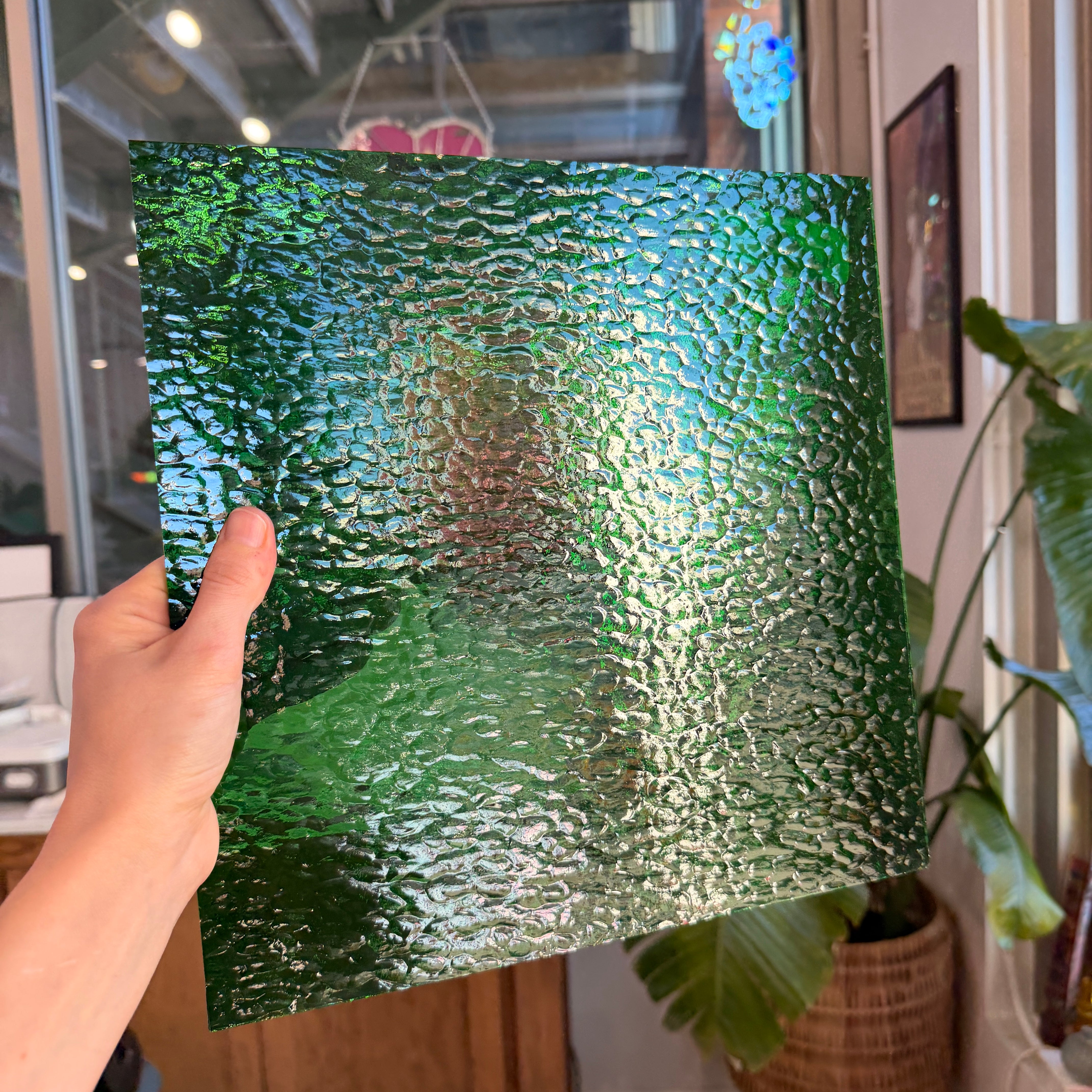 Medium Green Hammered Oceanside Fusible 96 COE (OGT 123HF) Sheet Glass Colorado Glassworks