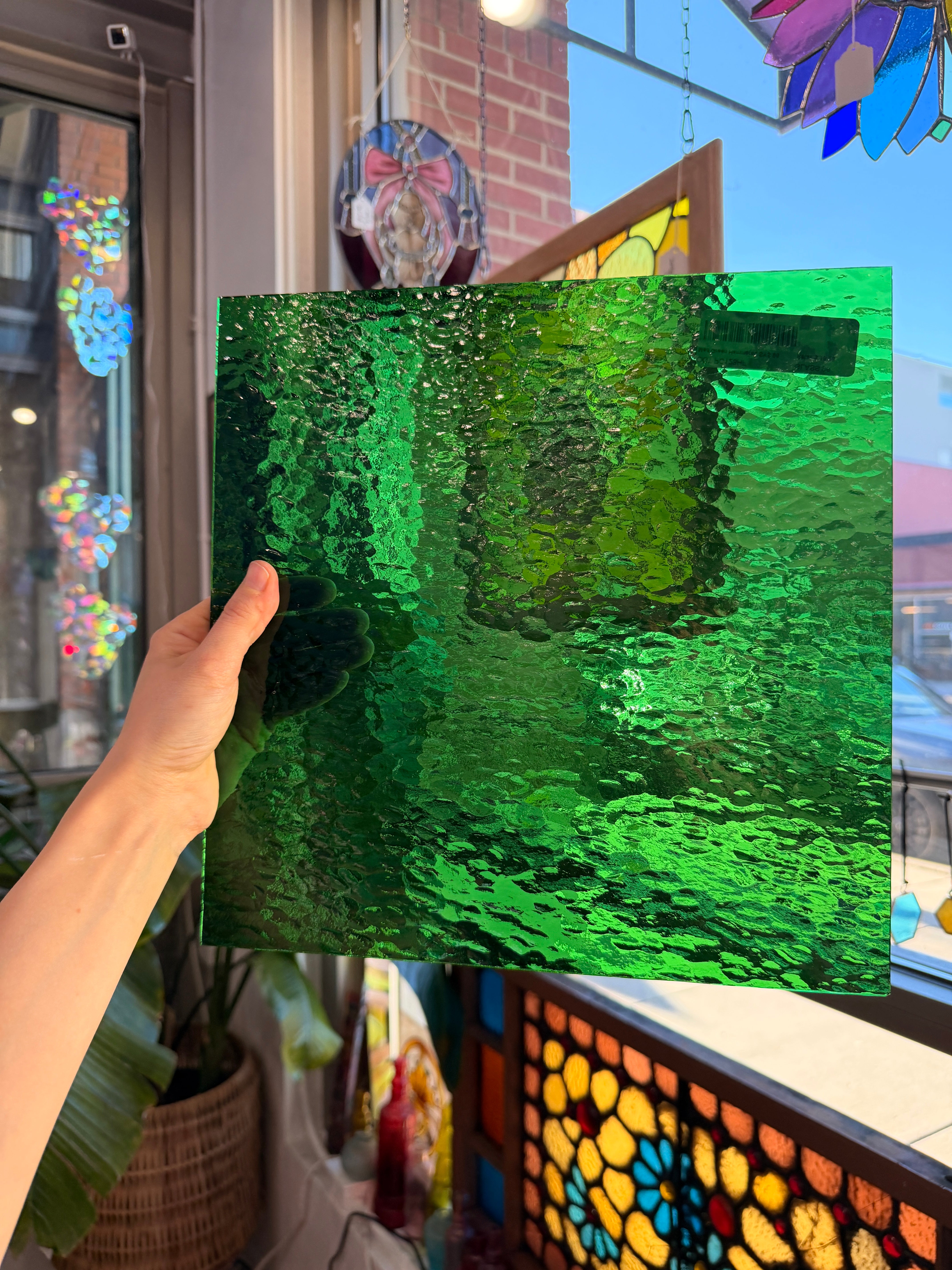 Medium Green Hammered Oceanside Fusible 96 COE (OGT 123HF) Sheet Glass Colorado Glassworks