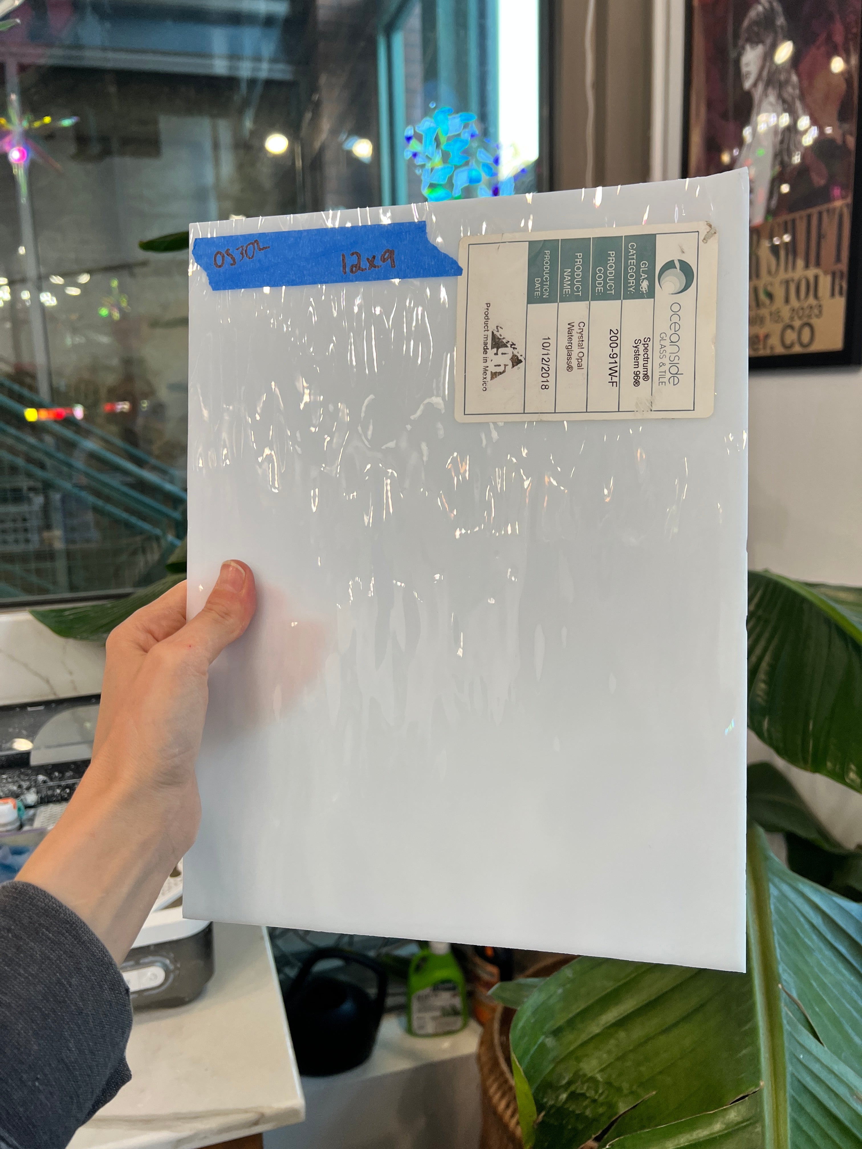 Oceanside Crystal Opal Waterglass Fusible 96 COE Sheet Glass Colorado Glassworks OS302 (12x9in)