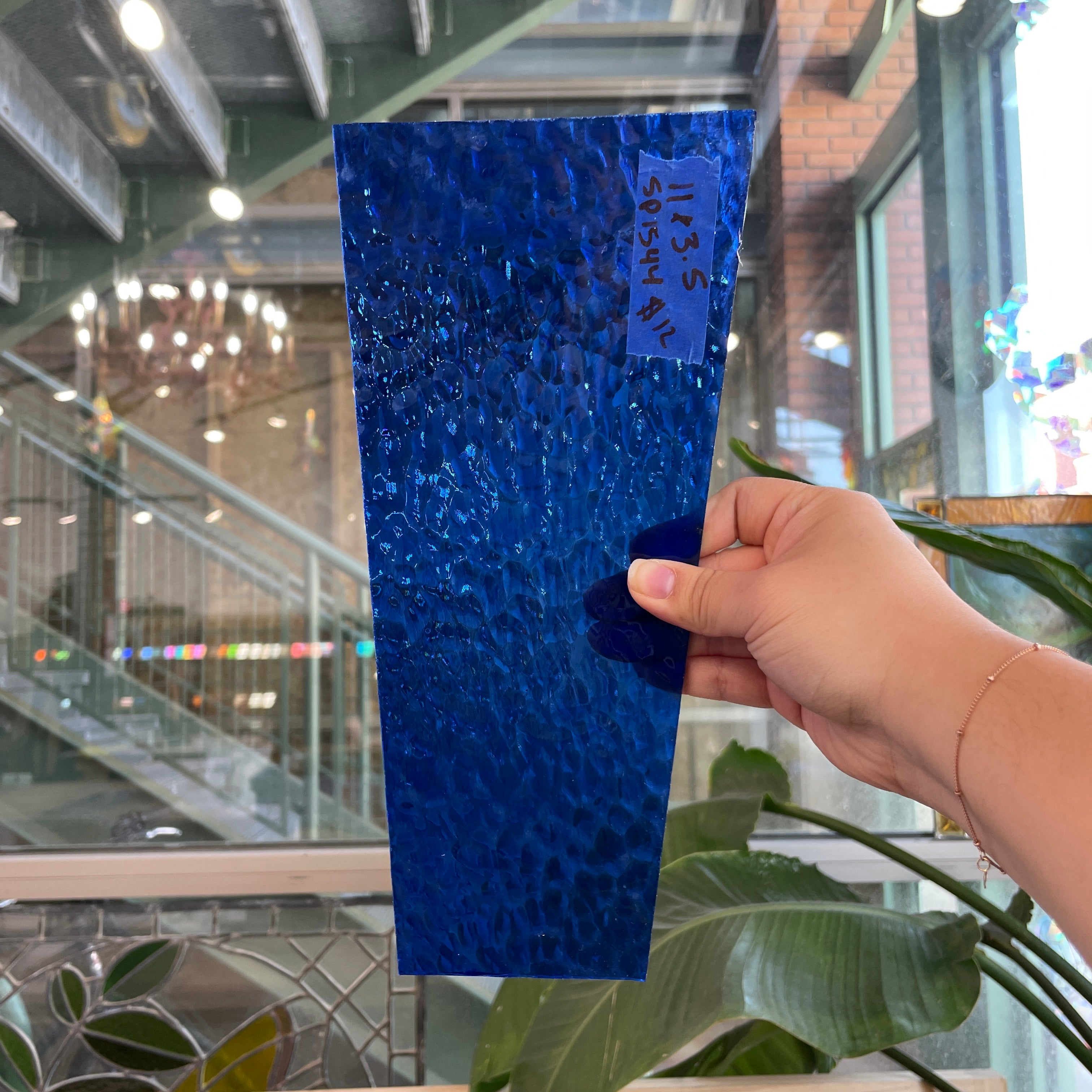 Blue Hammered Transparent Spectrum Sheet Glass Colorado Glassworks SP1544 (11x3.5in)