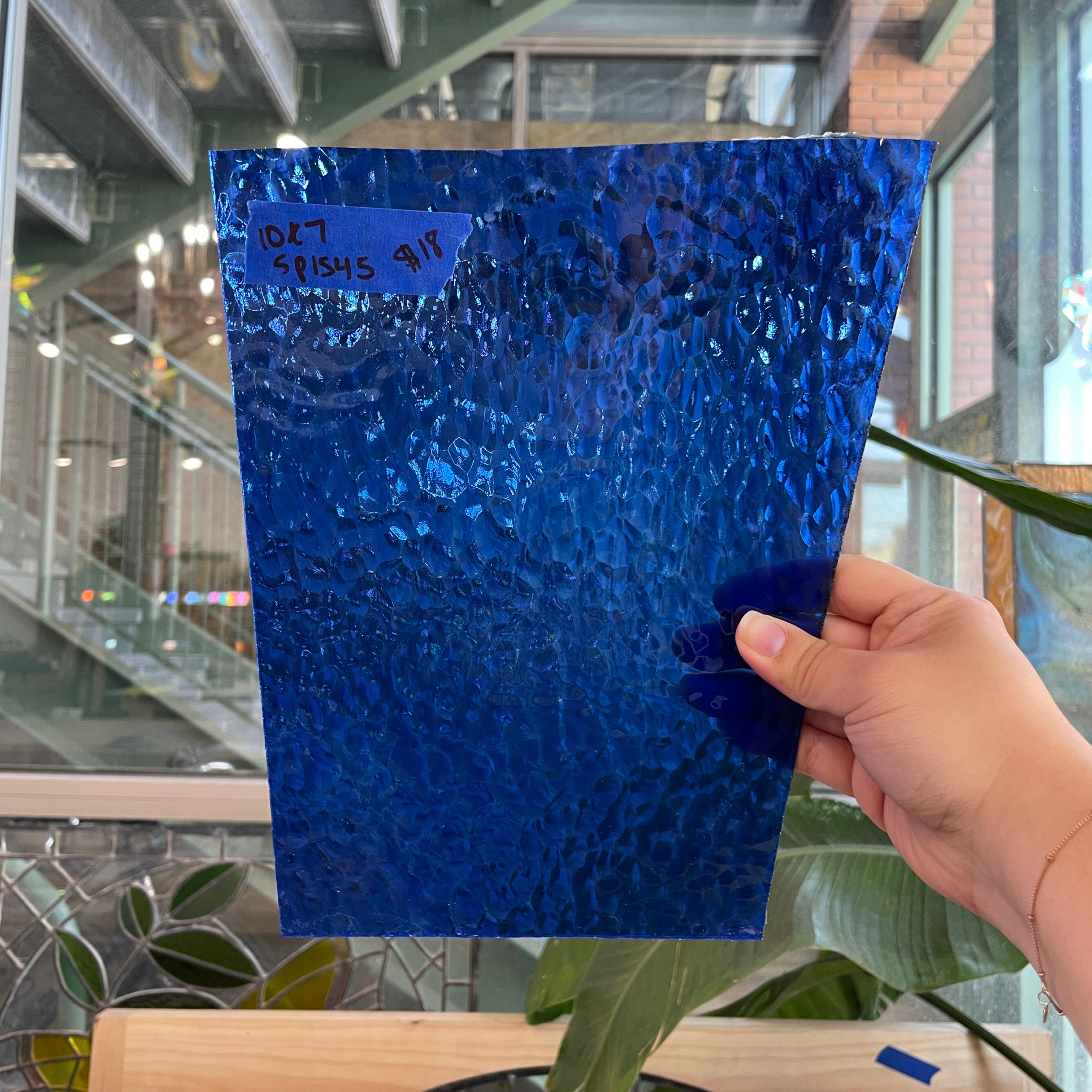 Blue Hammered Transparent Spectrum Sheet Glass Colorado Glassworks SP1545 (10x7in)