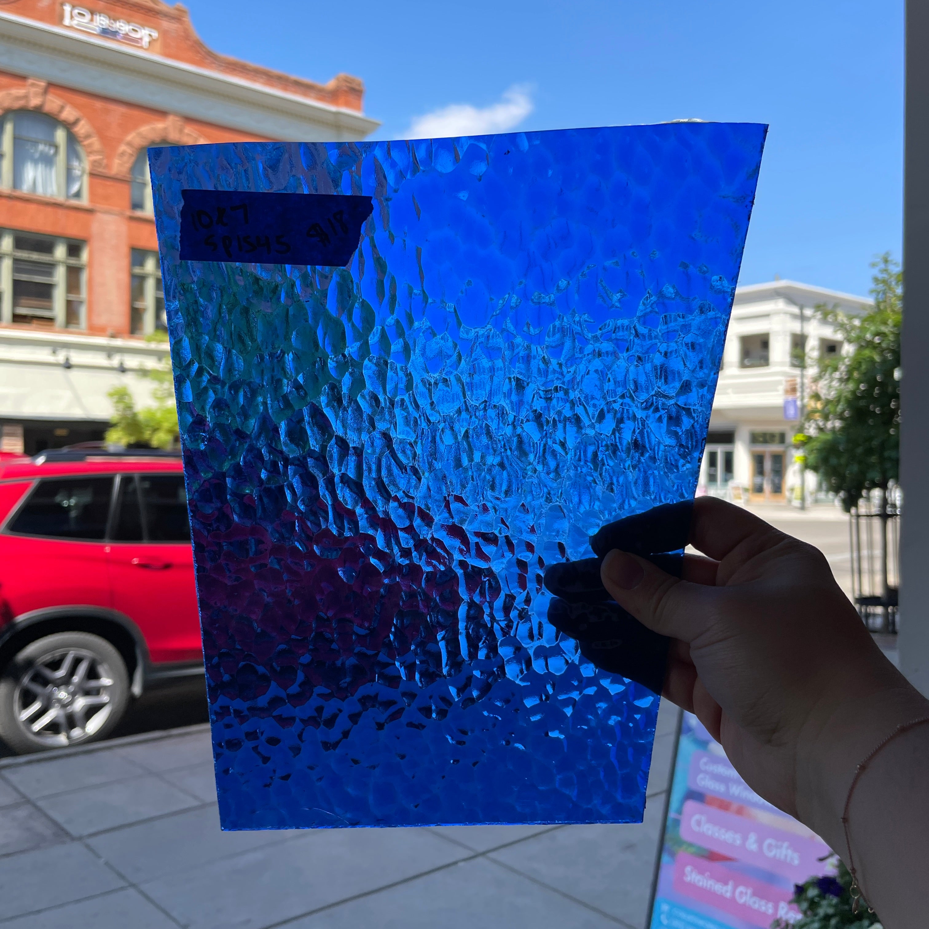Blue Hammered Transparent Spectrum Sheet Glass Colorado Glassworks