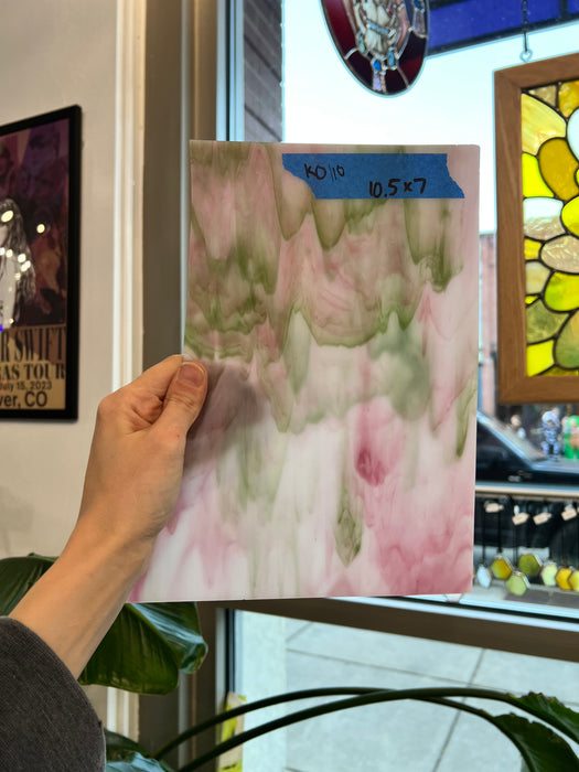 Pink Green White Wispy Kokomo Sheet Glass Colorado Glassworks