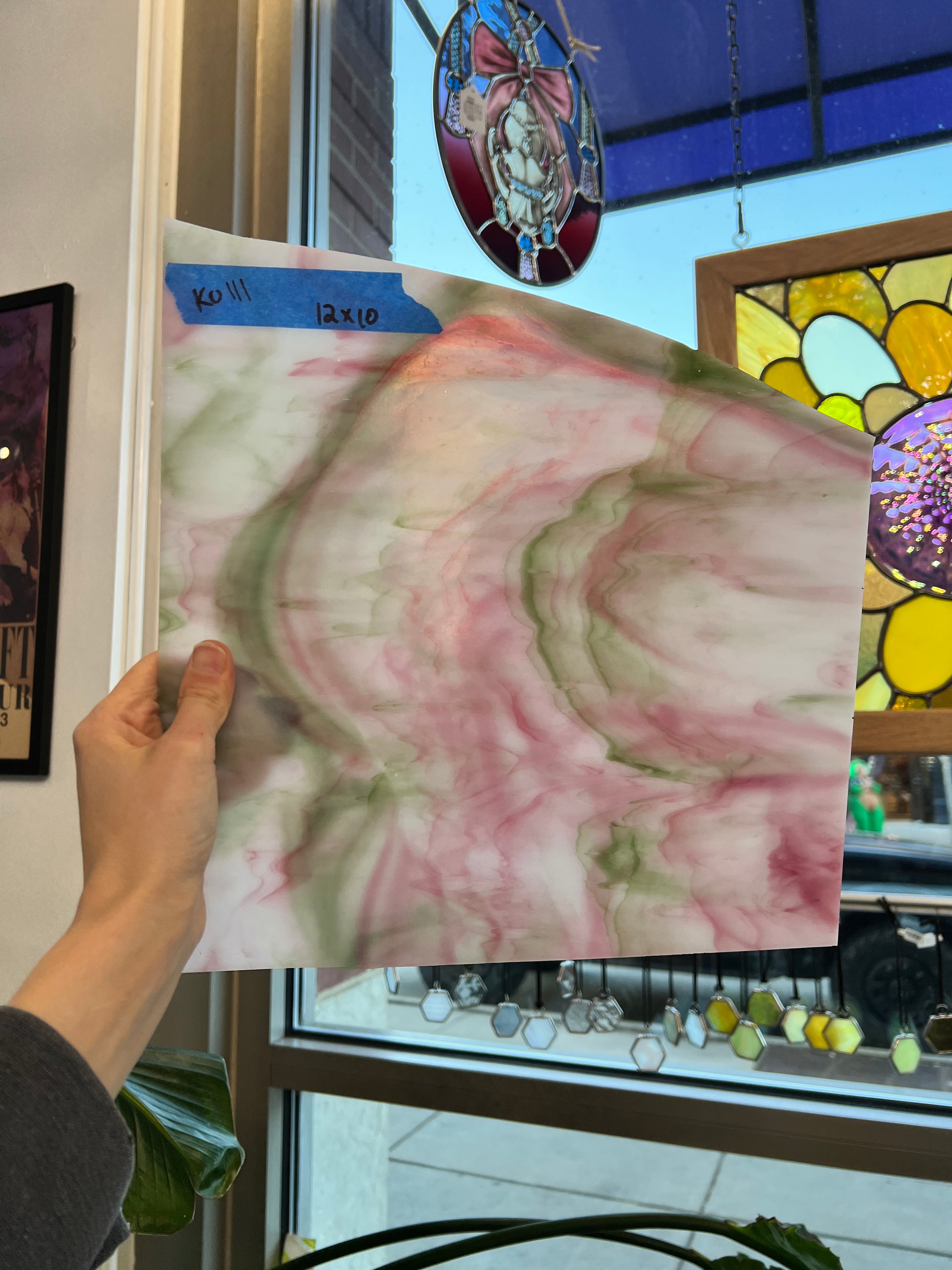 Pink Green White Wispy Kokomo Sheet Glass Colorado Glassworks