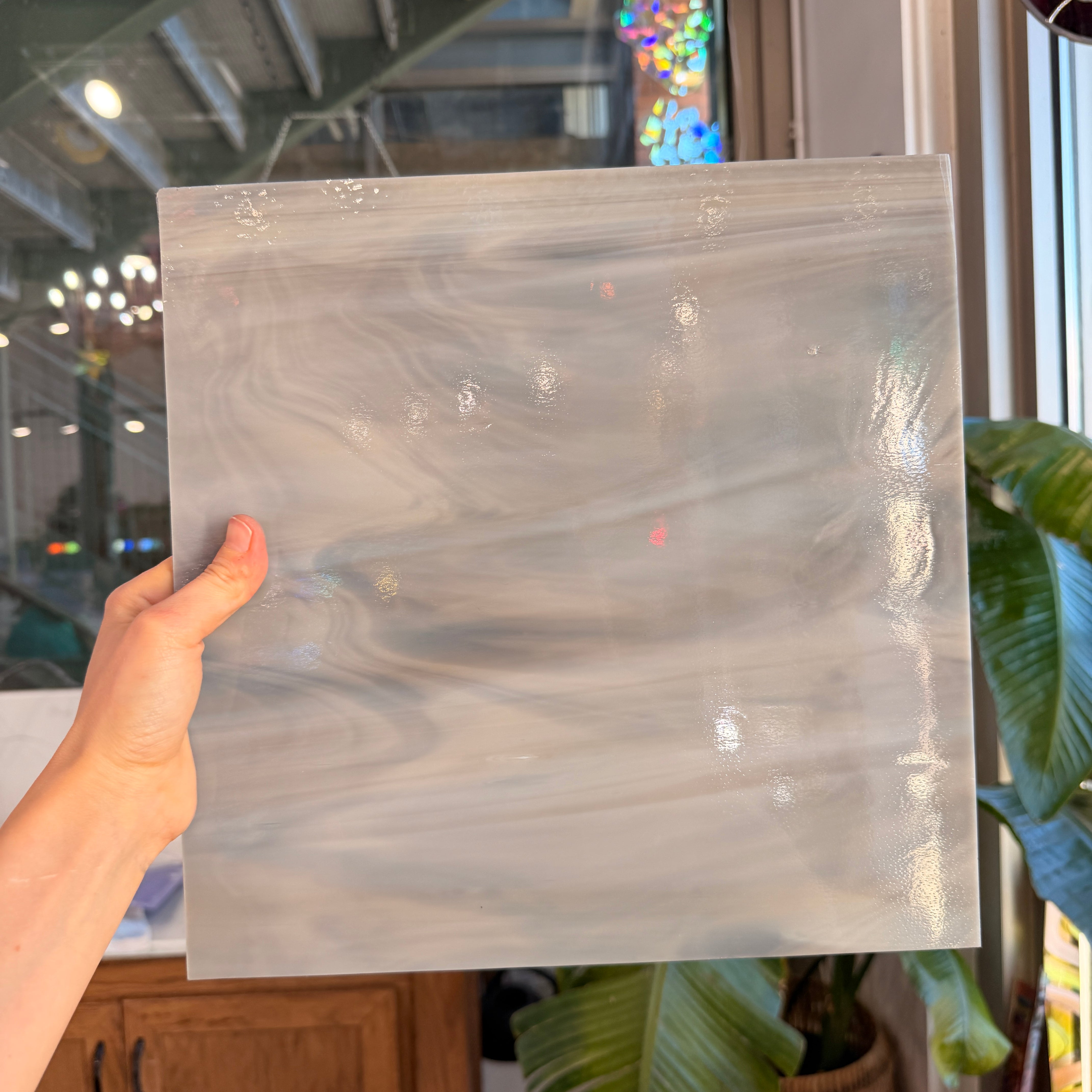 White/Gray Taupe Wispy Oceanside Fusible 96 COE (OGT 818.54F) Sheet Glass Colorado Glassworks