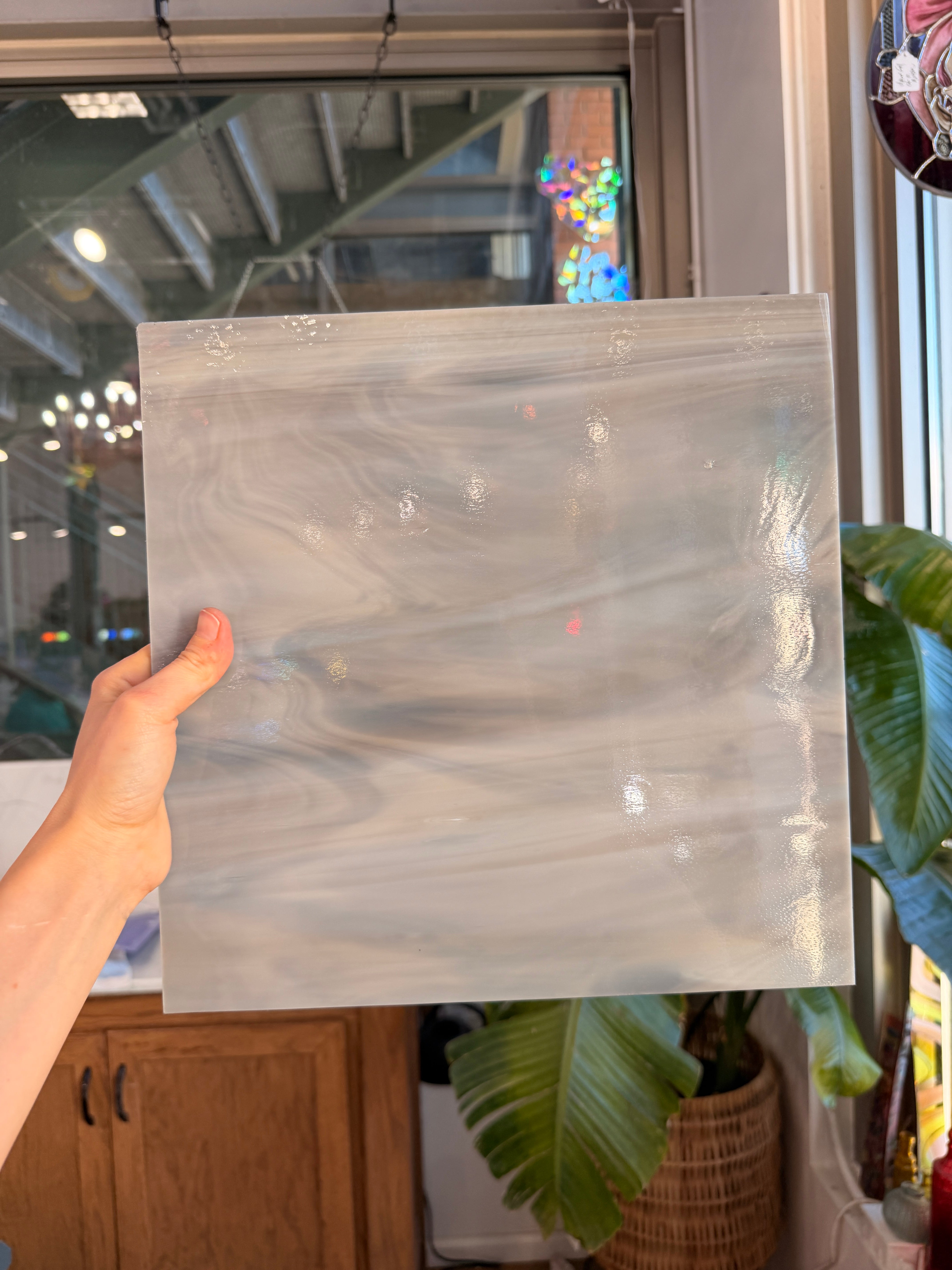 White/Gray Taupe Wispy Oceanside Fusible 96 COE (OGT 818.54F) Sheet Glass Colorado Glassworks