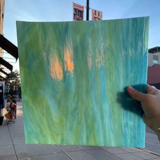 Aqua Lime Pearl Opal Oceanside Fusible 96 COE Sheet Glass Colorado Glassworks