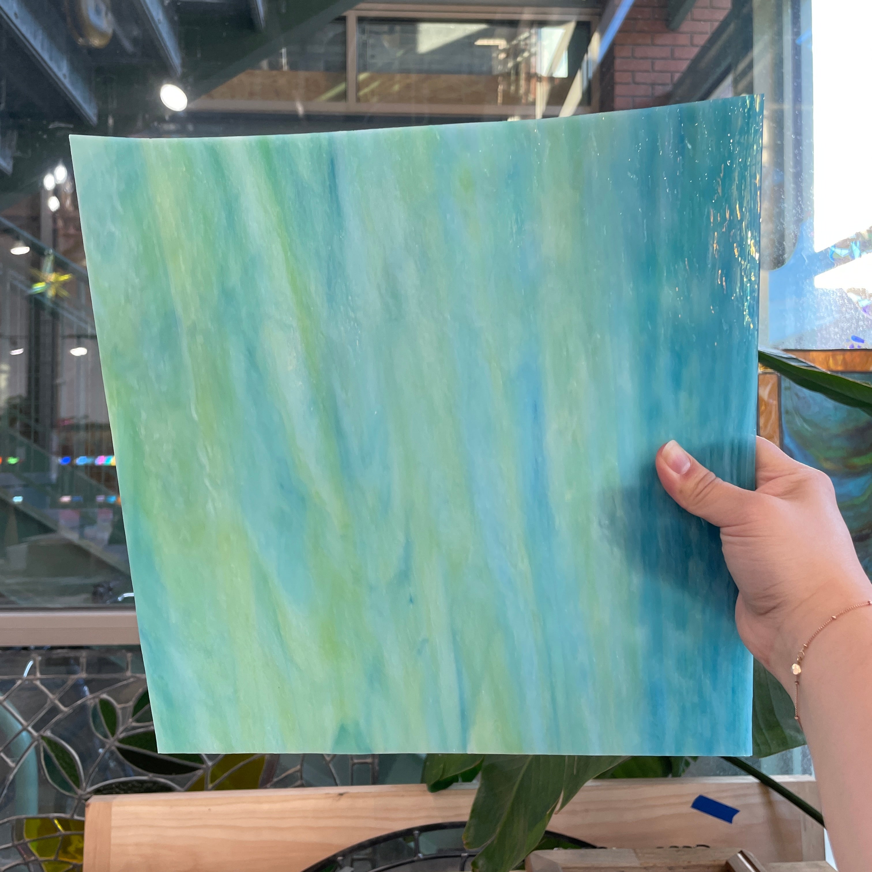 Aqua Lime Pearl Opal Oceanside Fusible 96 COE Sheet Glass Colorado Glassworks
