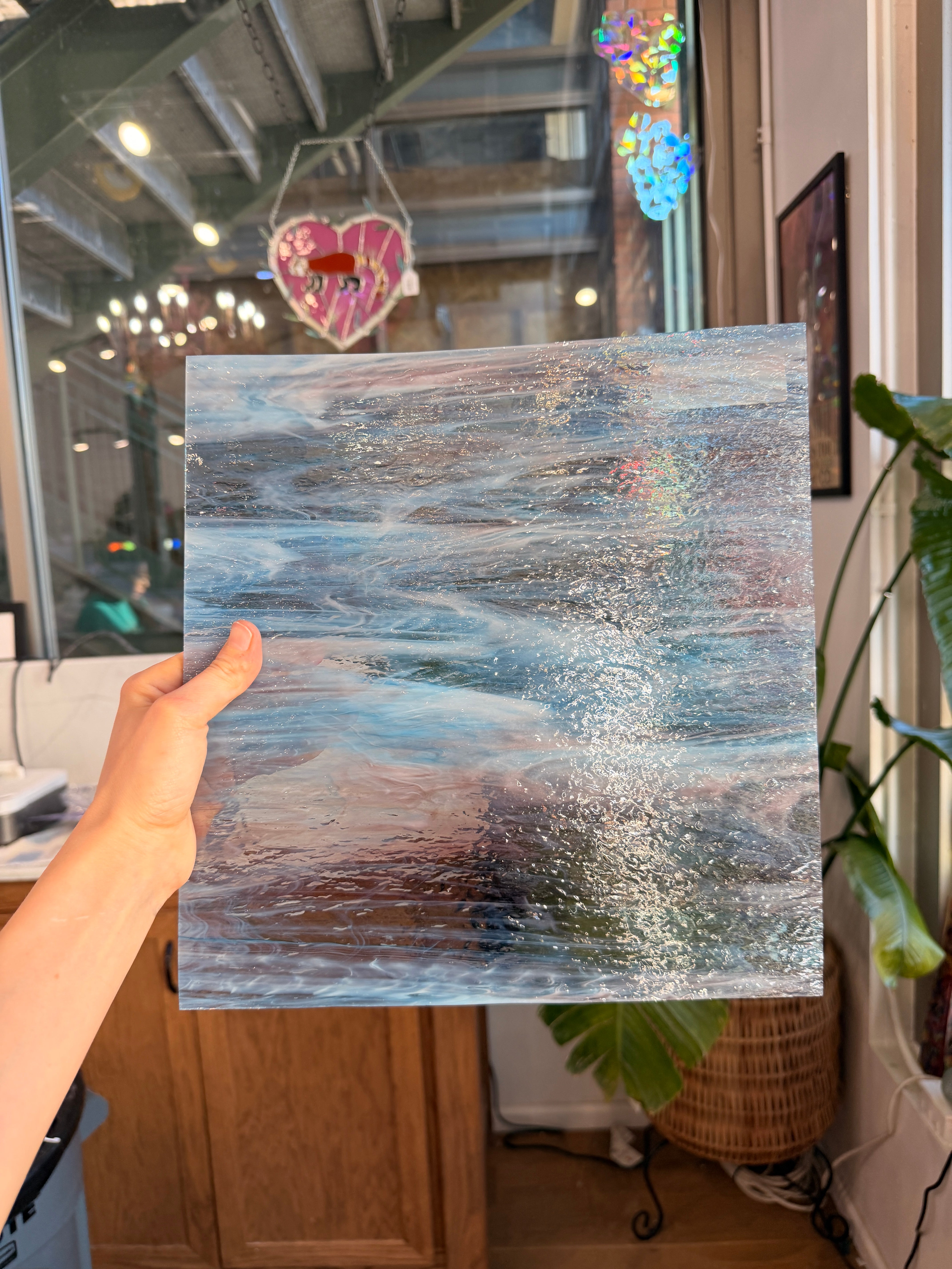 Aqua-Rose Pearl Opal Oceanside Fusible 96 COE (OGT 6034.83CCF) Sheet Glass Colorado Glassworks