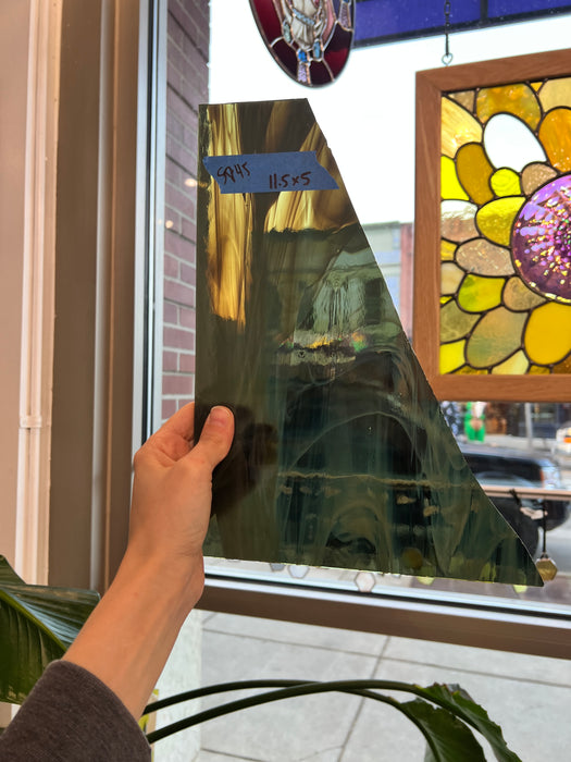 Olive White Wispy Vintage Spectrum Sheet Glass Colorado Glassworks