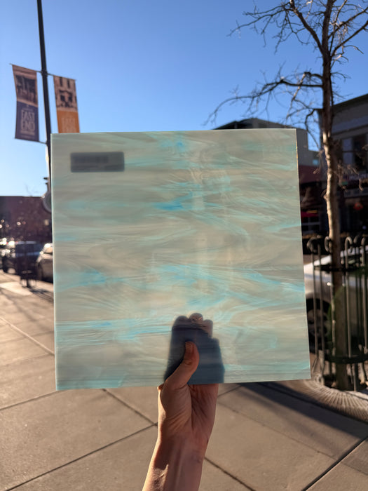 Colonial Blue/White Oceanside Fusible 96 COE (OGT 838.72F) Sheet Glass Colorado Glassworks