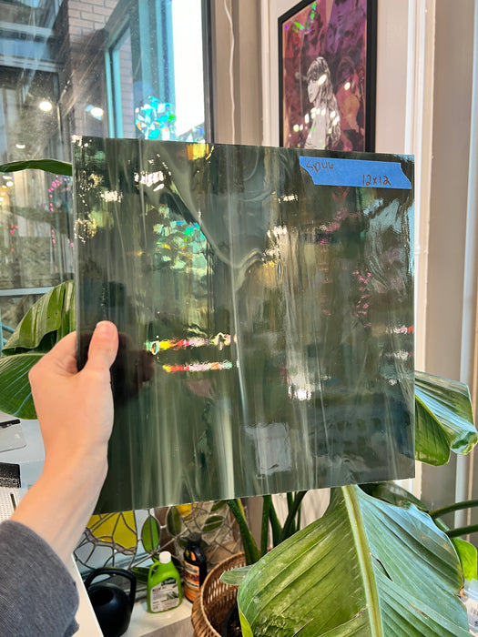 Olive White Wispy Vintage Spectrum Sheet Glass Colorado Glassworks SP46 (12x12in)