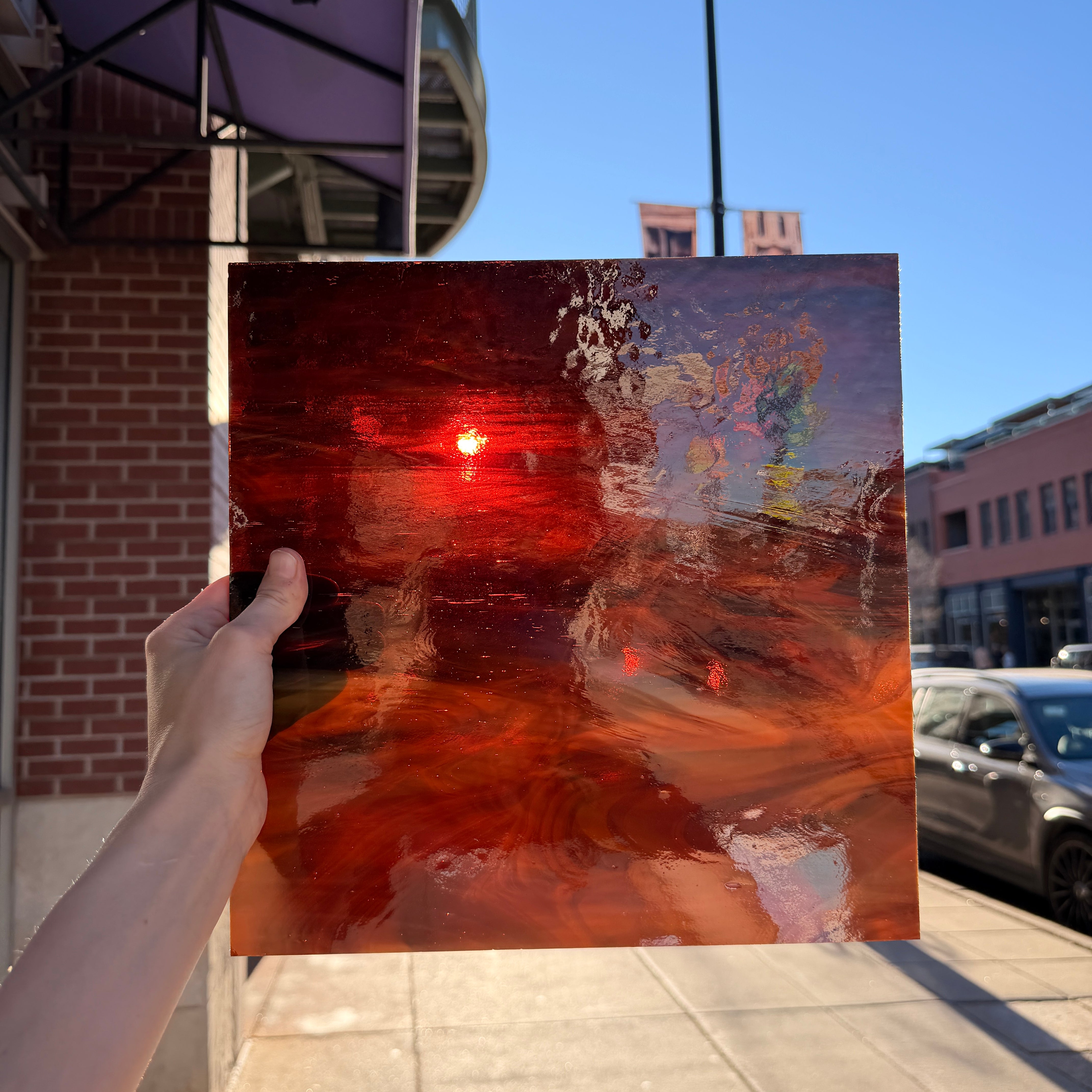 Dark Amber/White Oceanside Fusible 96 COE (OGT 317.6F) Sheet Glass Colorado Glassworks