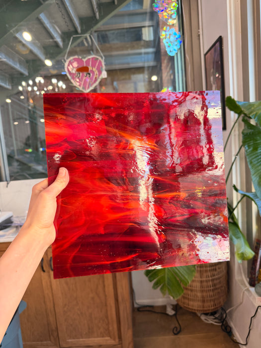 Red White Wispy Oceanside Fusible 96 COE Sheet Glass Colorado Glassworks