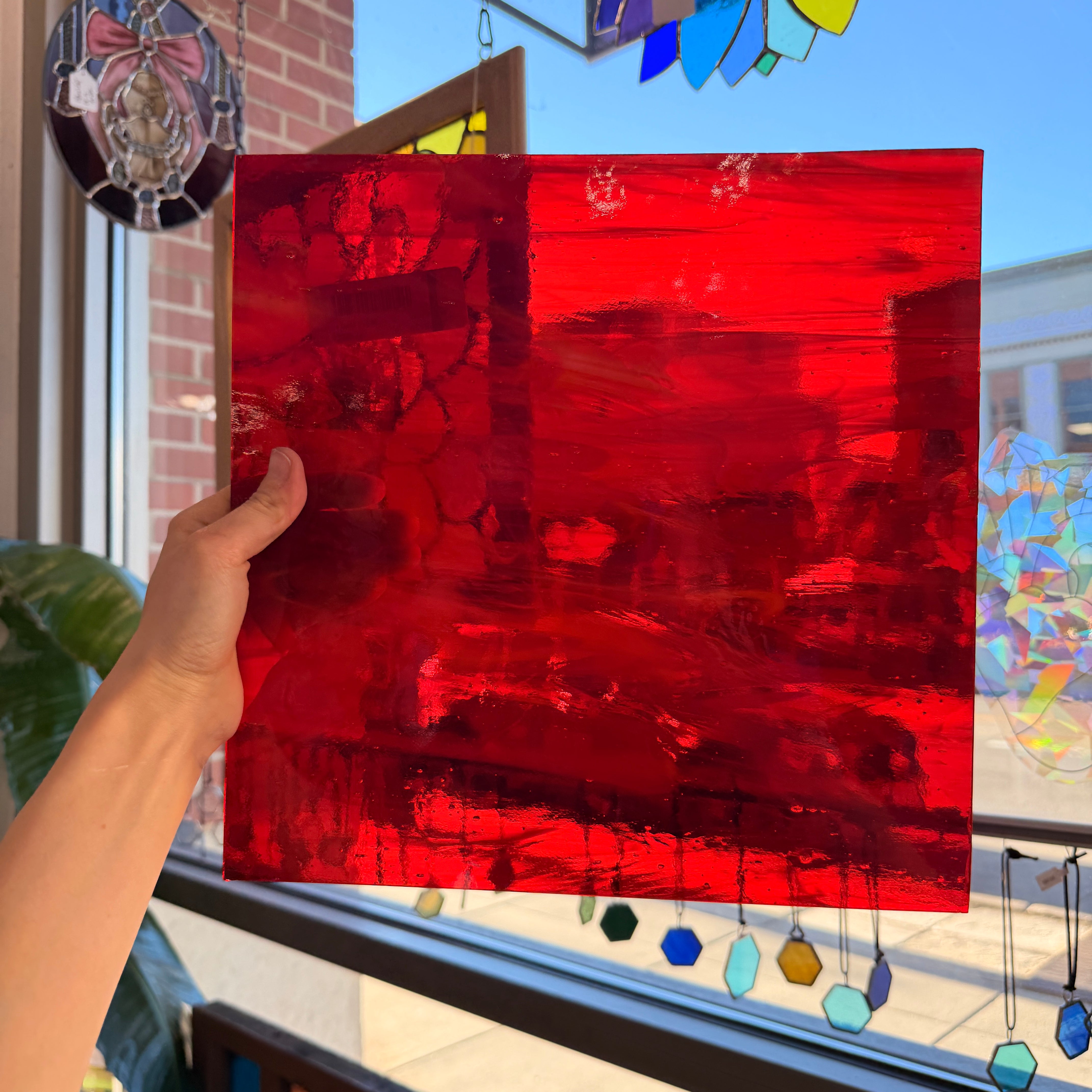 Red White Wispy Oceanside Fusible 96 COE Sheet Glass Colorado Glassworks