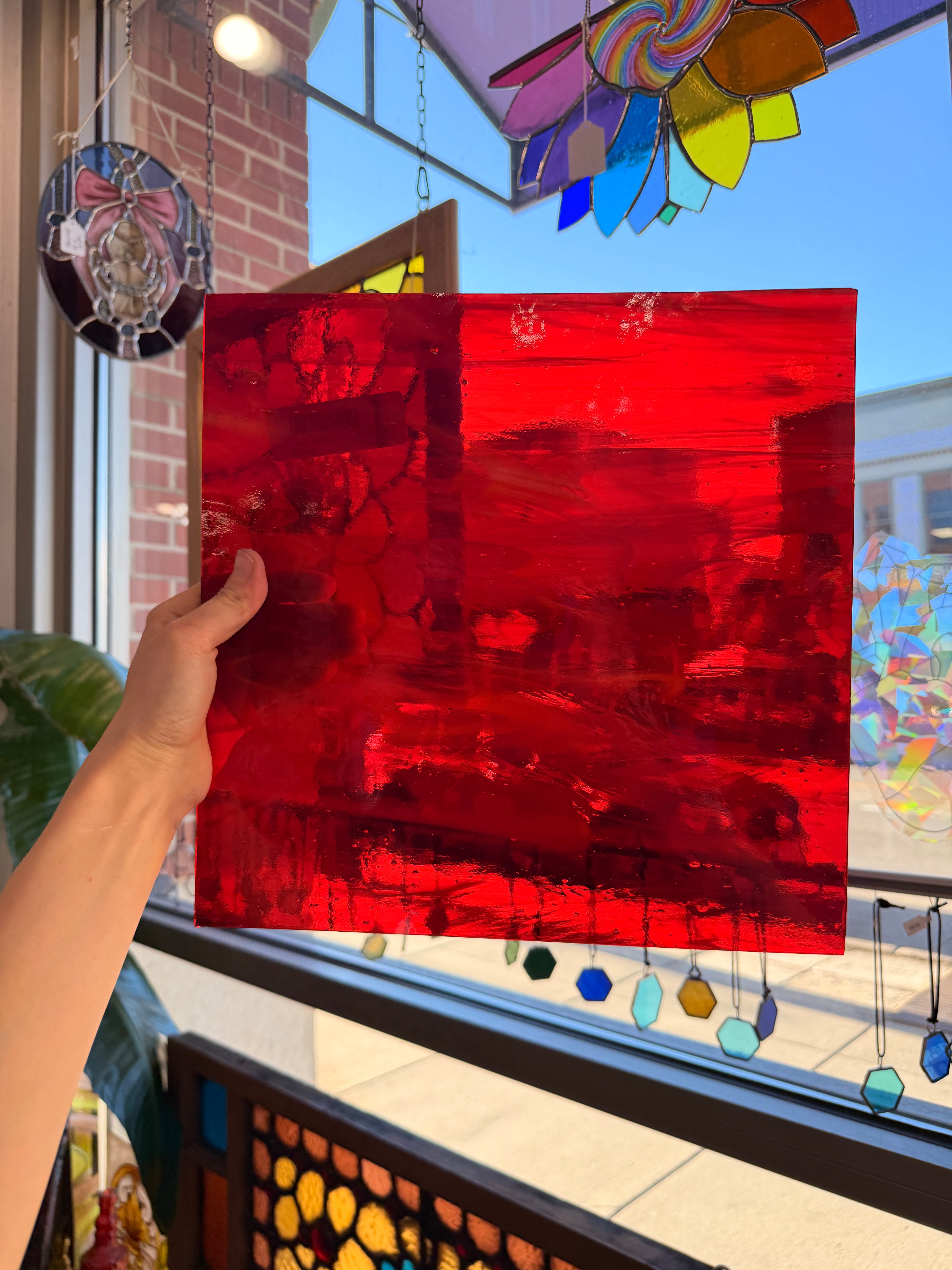 Red White Wispy Oceanside Fusible 96 COE Sheet Glass Colorado Glassworks