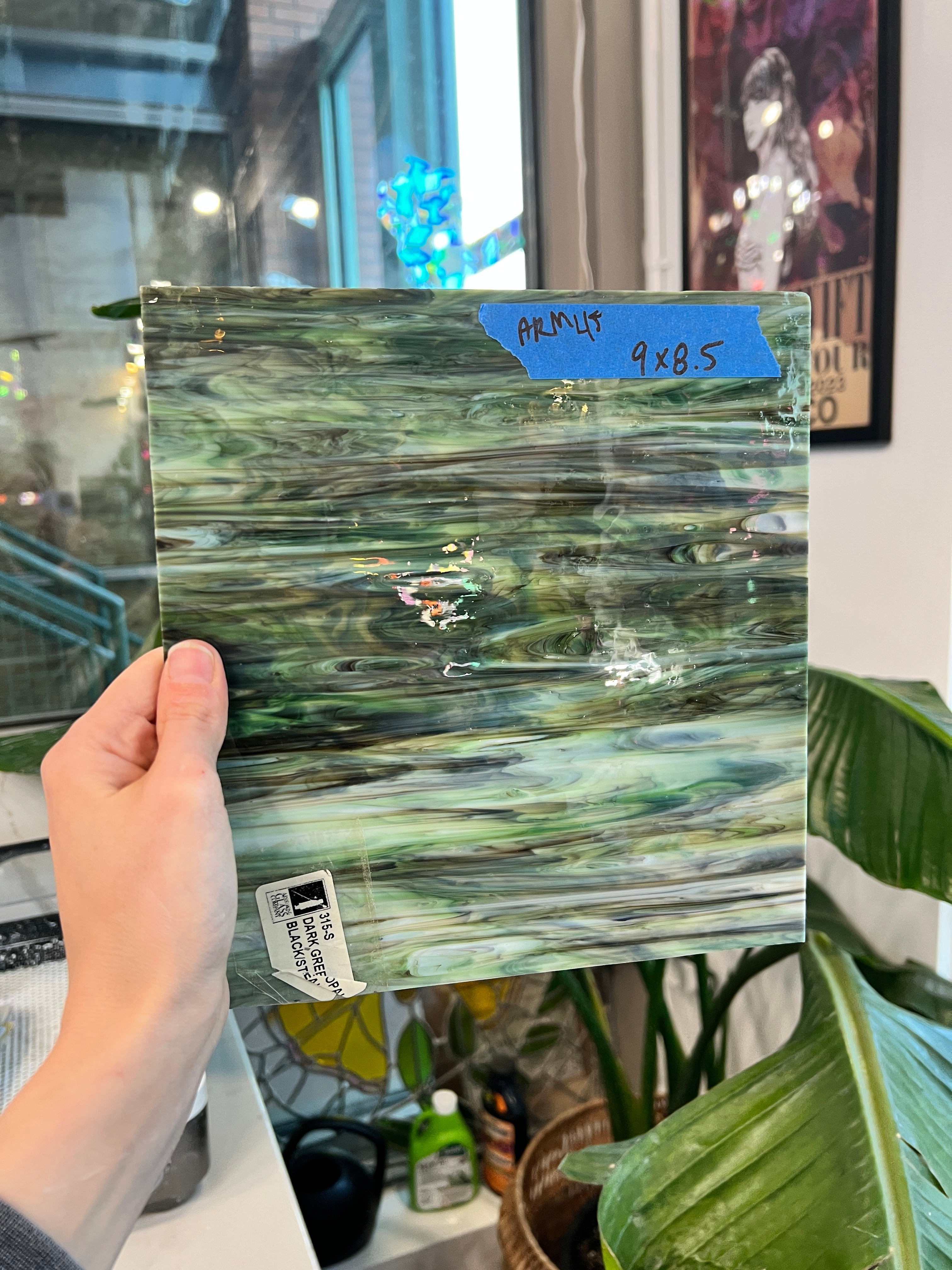 Dark Green Opal Black Armstrong 315-S Sheet Glass Colorado Glassworks ARM45 (9x8.5in)