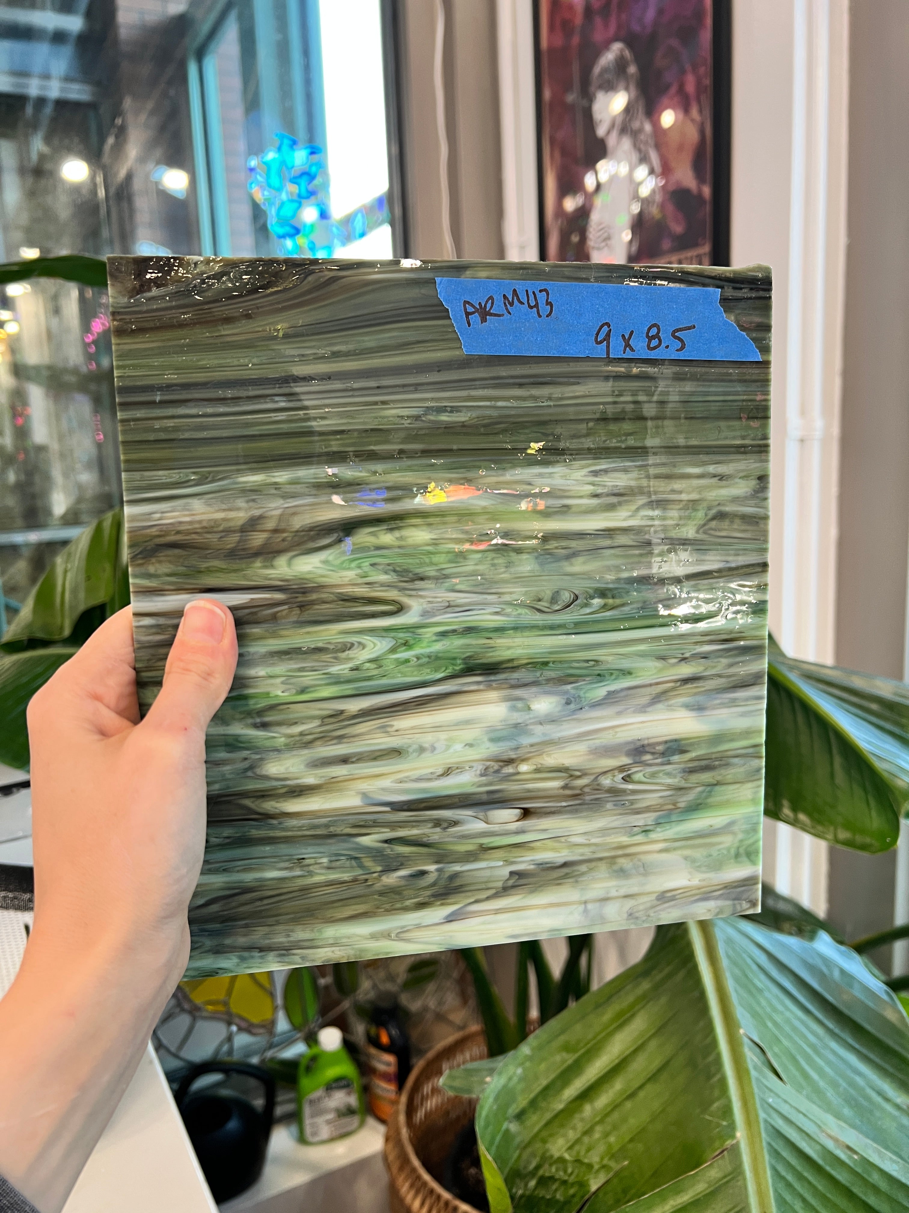 Dark Green Opal Black Armstrong 315-S Sheet Glass Colorado Glassworks ARM43 (9x8.5in)