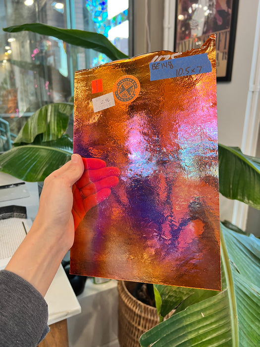 Vintage Thin Orange Transparent Iridescent Bullseye Fusible 90 COE Sheet Glass Colorado Glassworks BE148 (10.5x7in)